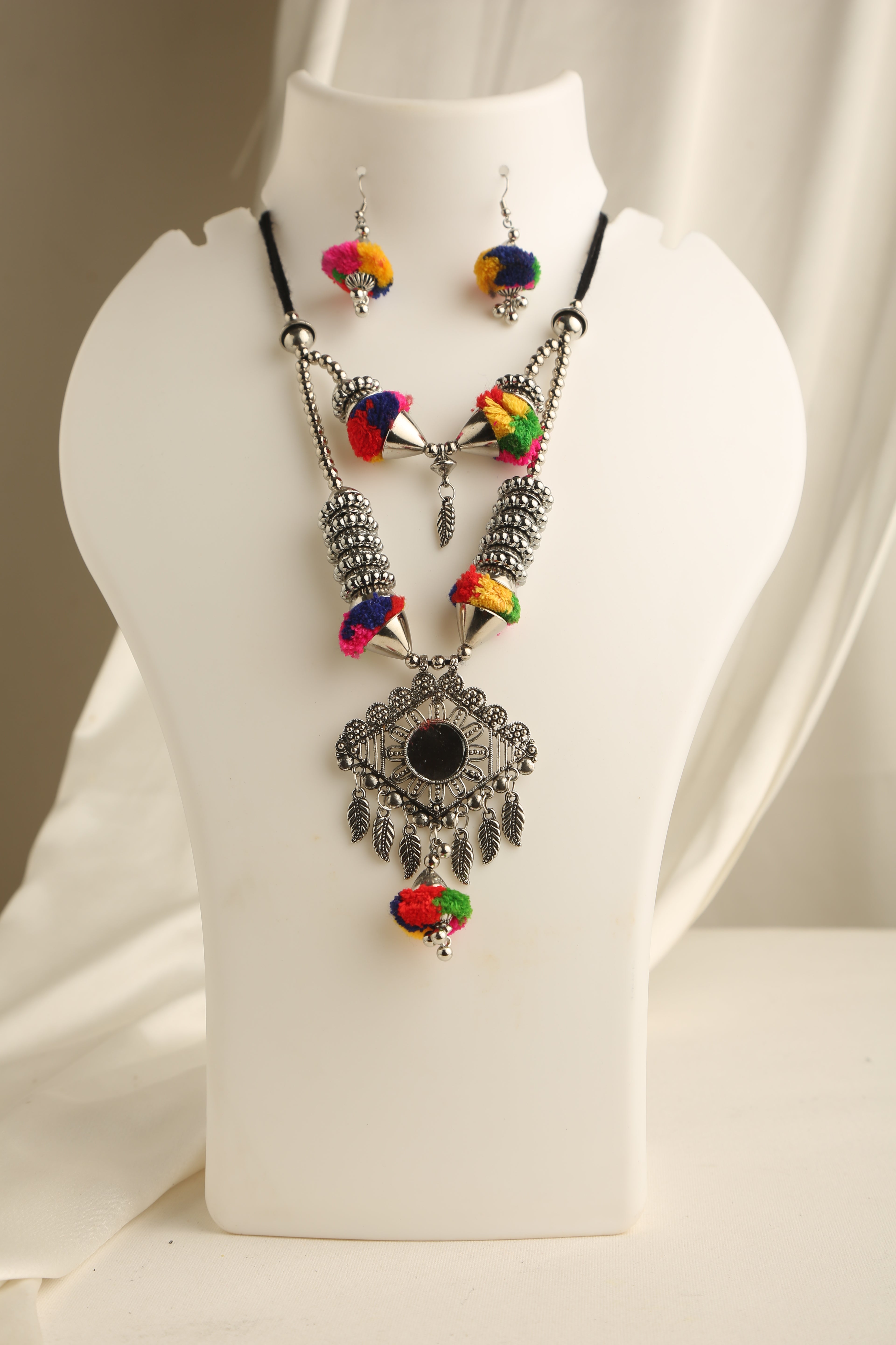 Colorful German Silver Oxidised Necklace Set for Women