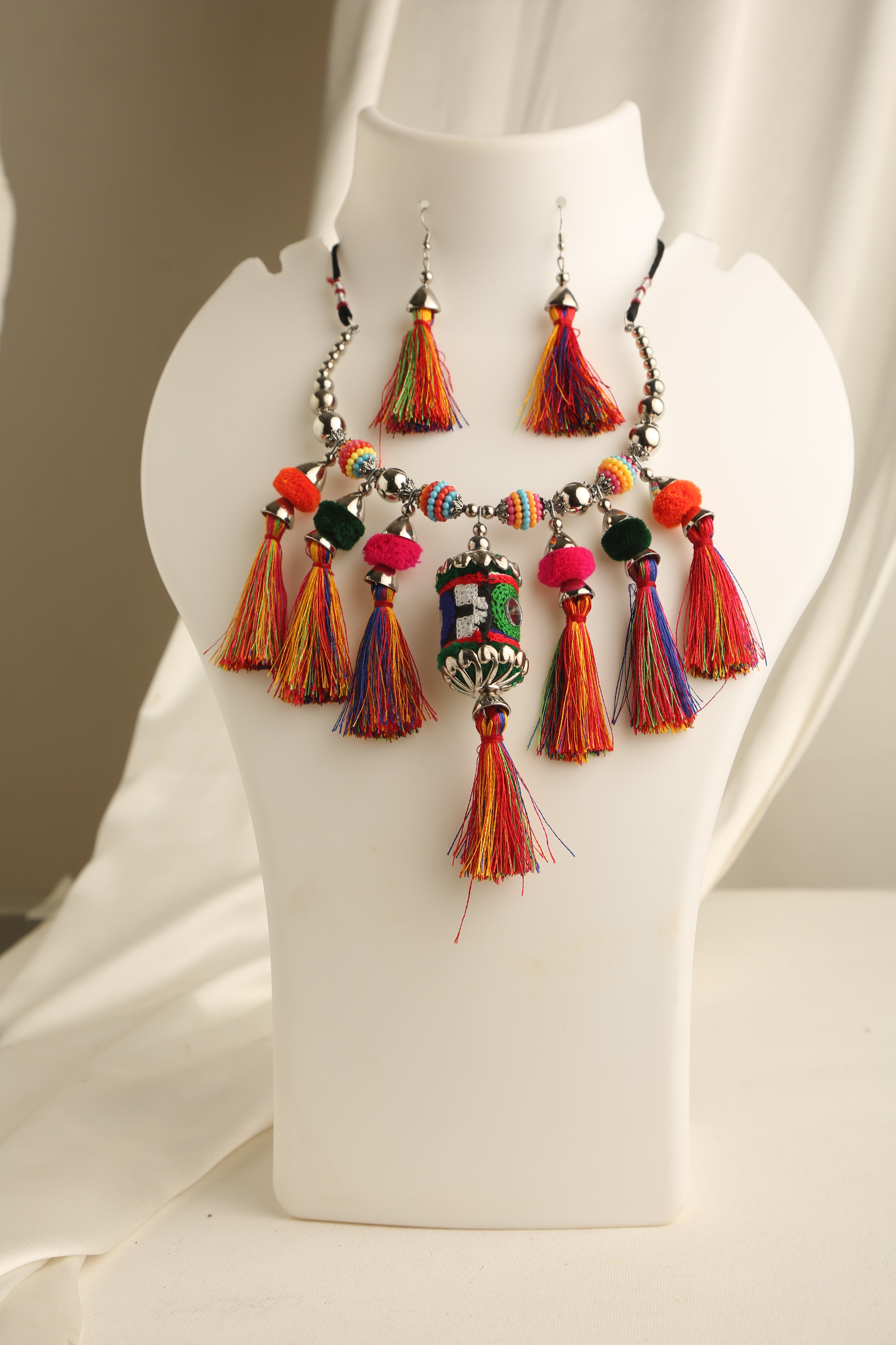 Handmade Multi Colour Woolen Threads Jewellery Set