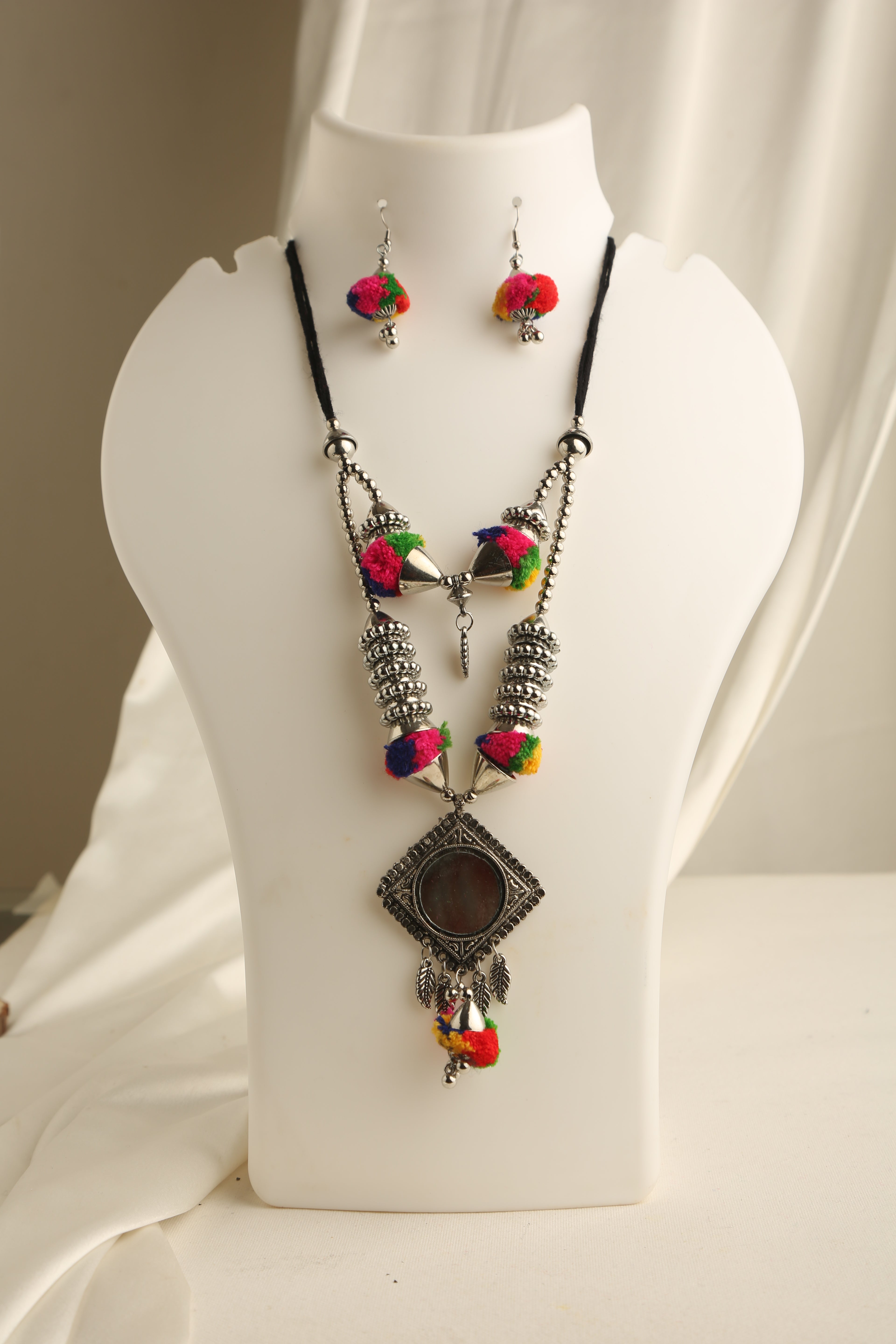 German Oxidised Silver Double Layer Necklace Set for Women