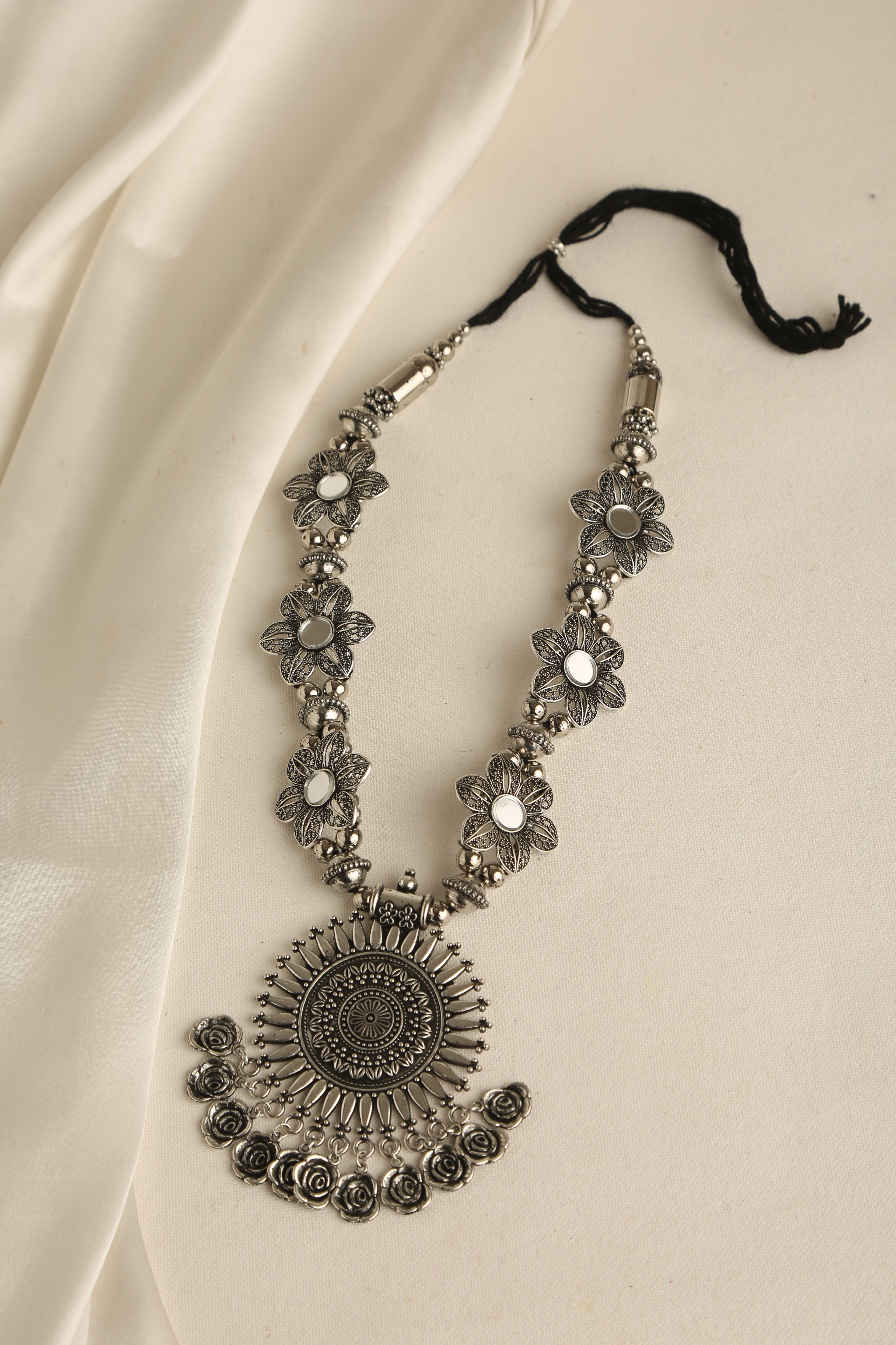 Oxidised Silver Necklace Set with Earrings for Women