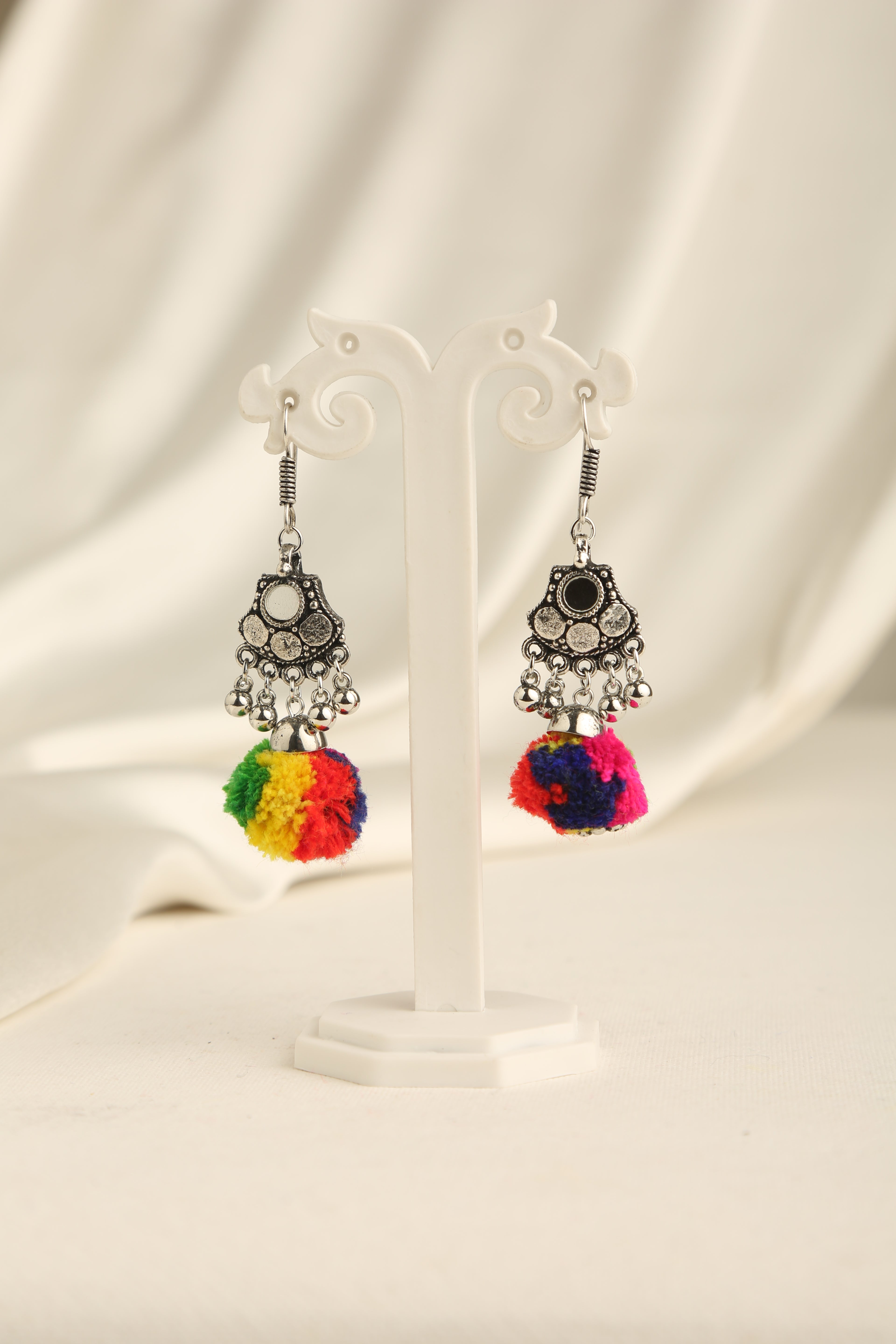 Silver Oxidised Plated Pom Pom Necklace Set