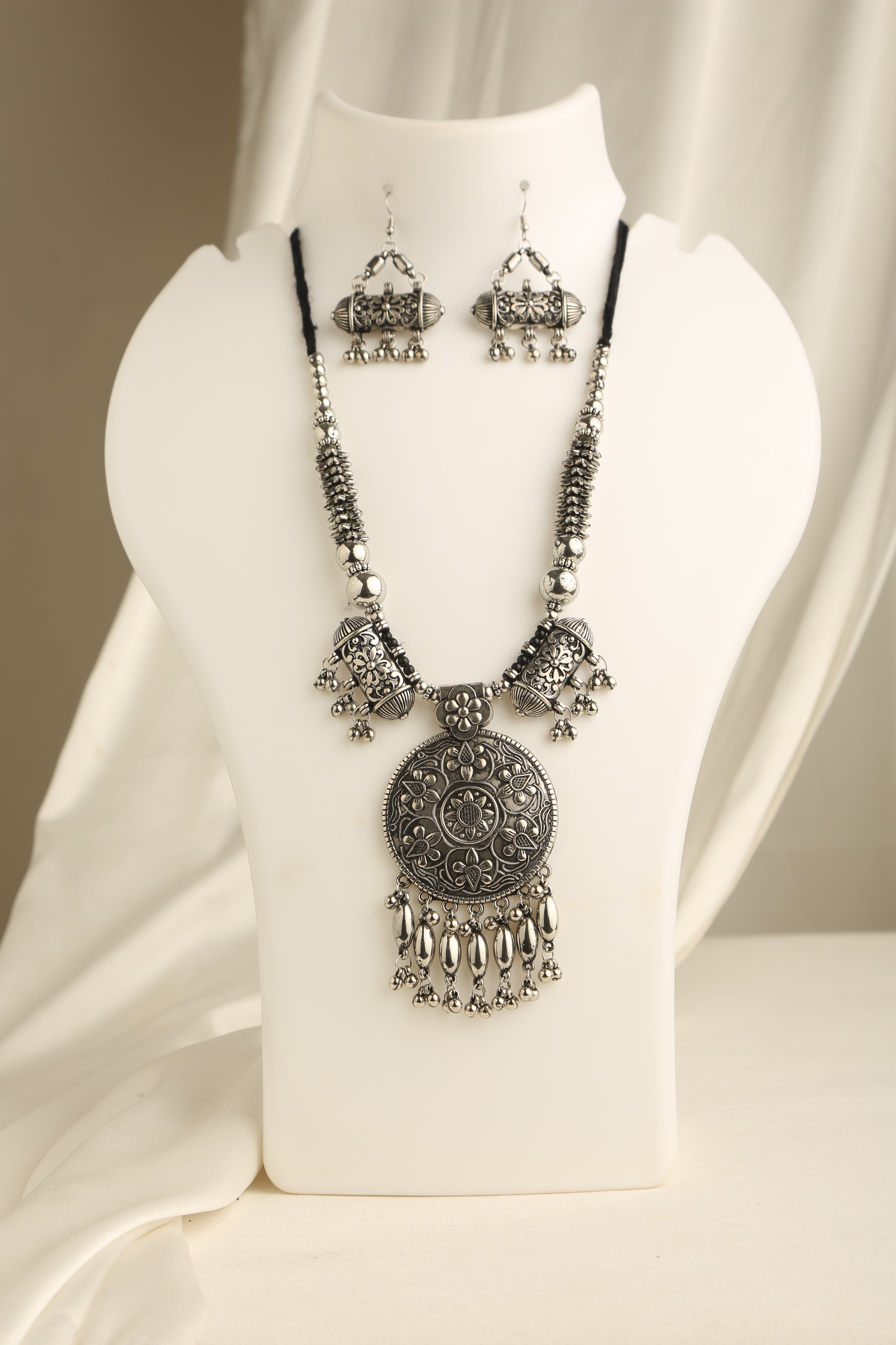 Silver Plated Long Necklace Set for Women