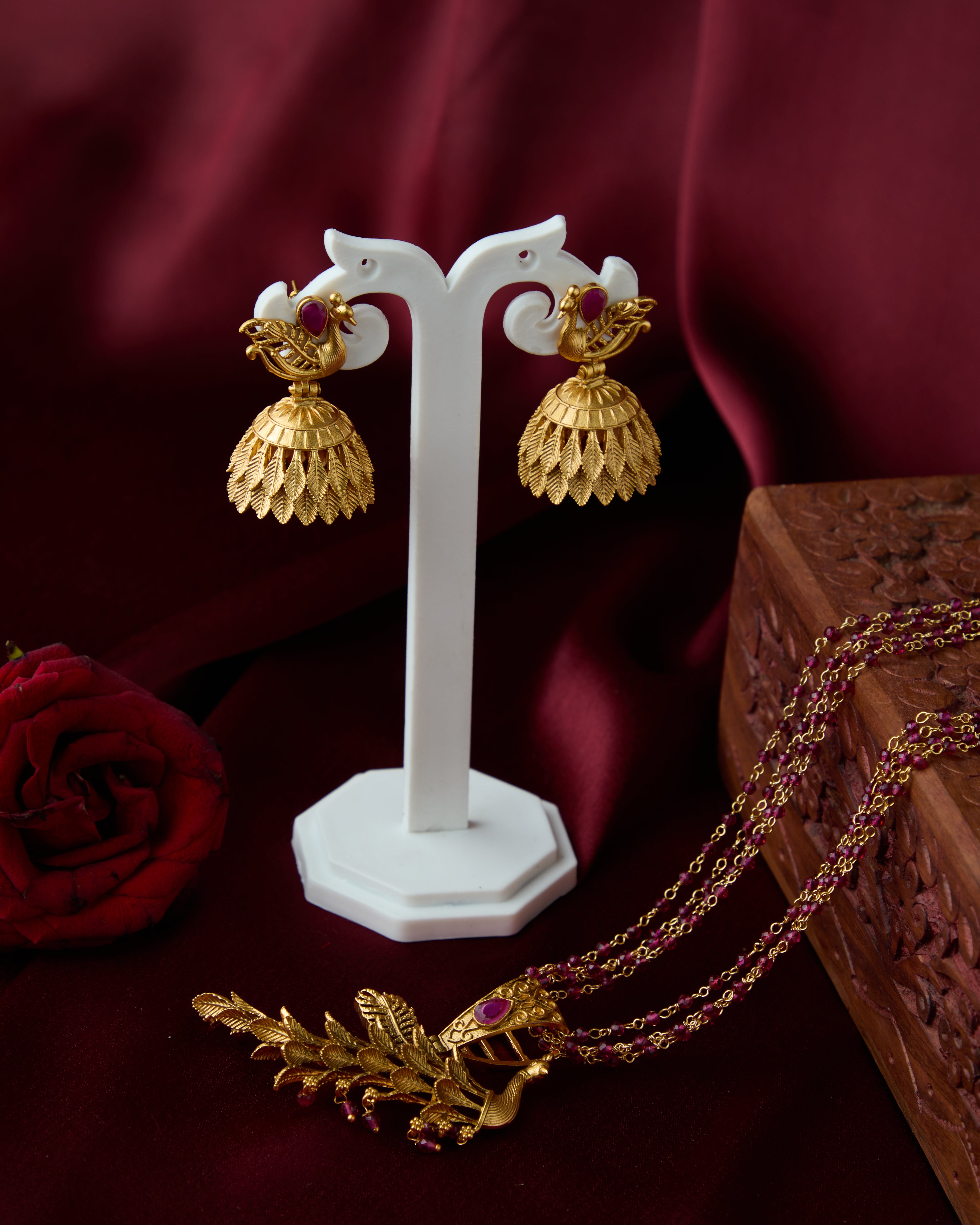 Gold Plated Stone Studded Peacock Necklace Set for Women