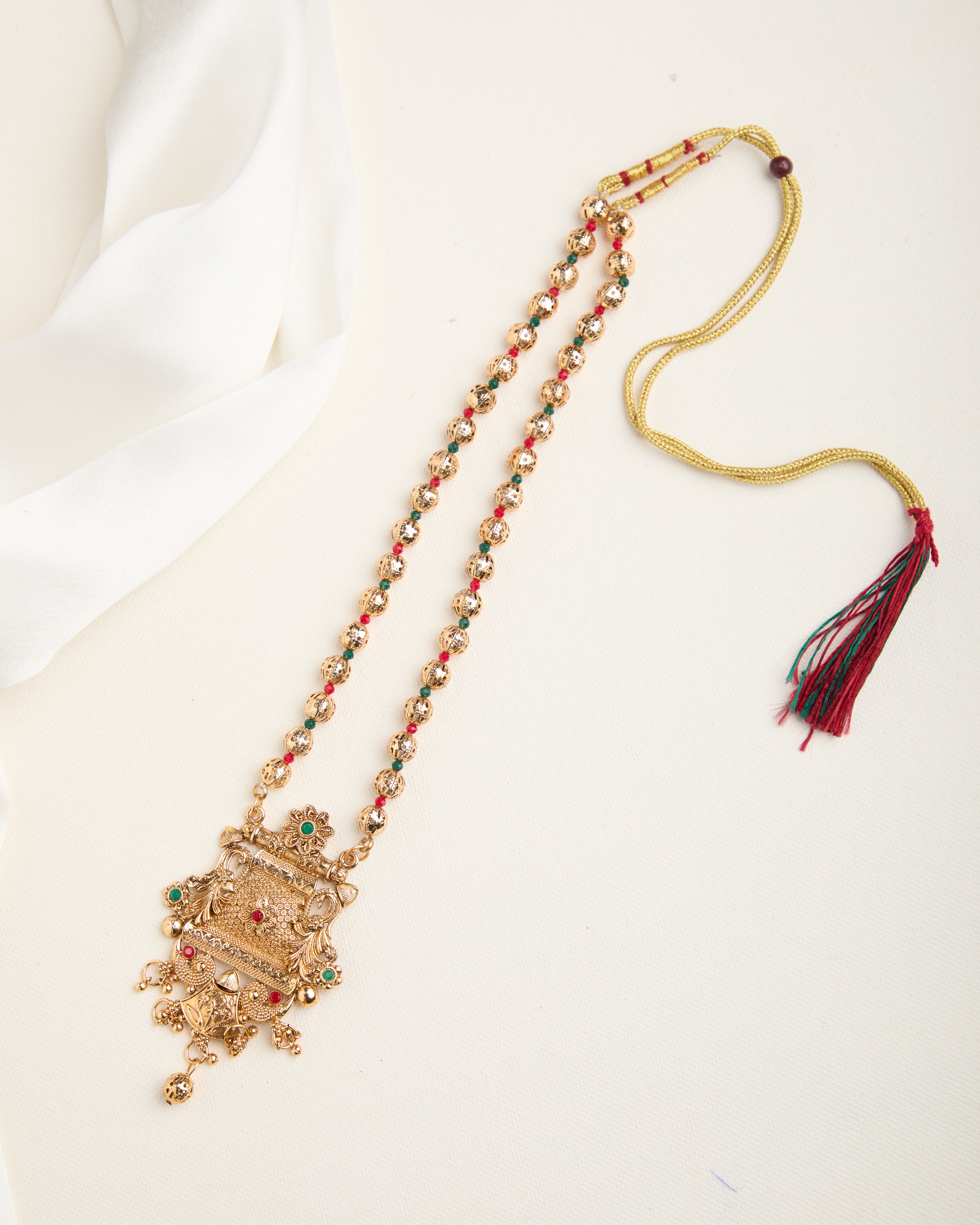 Antique Matte Gold Finish Stone Studded Temple Jewellery Set