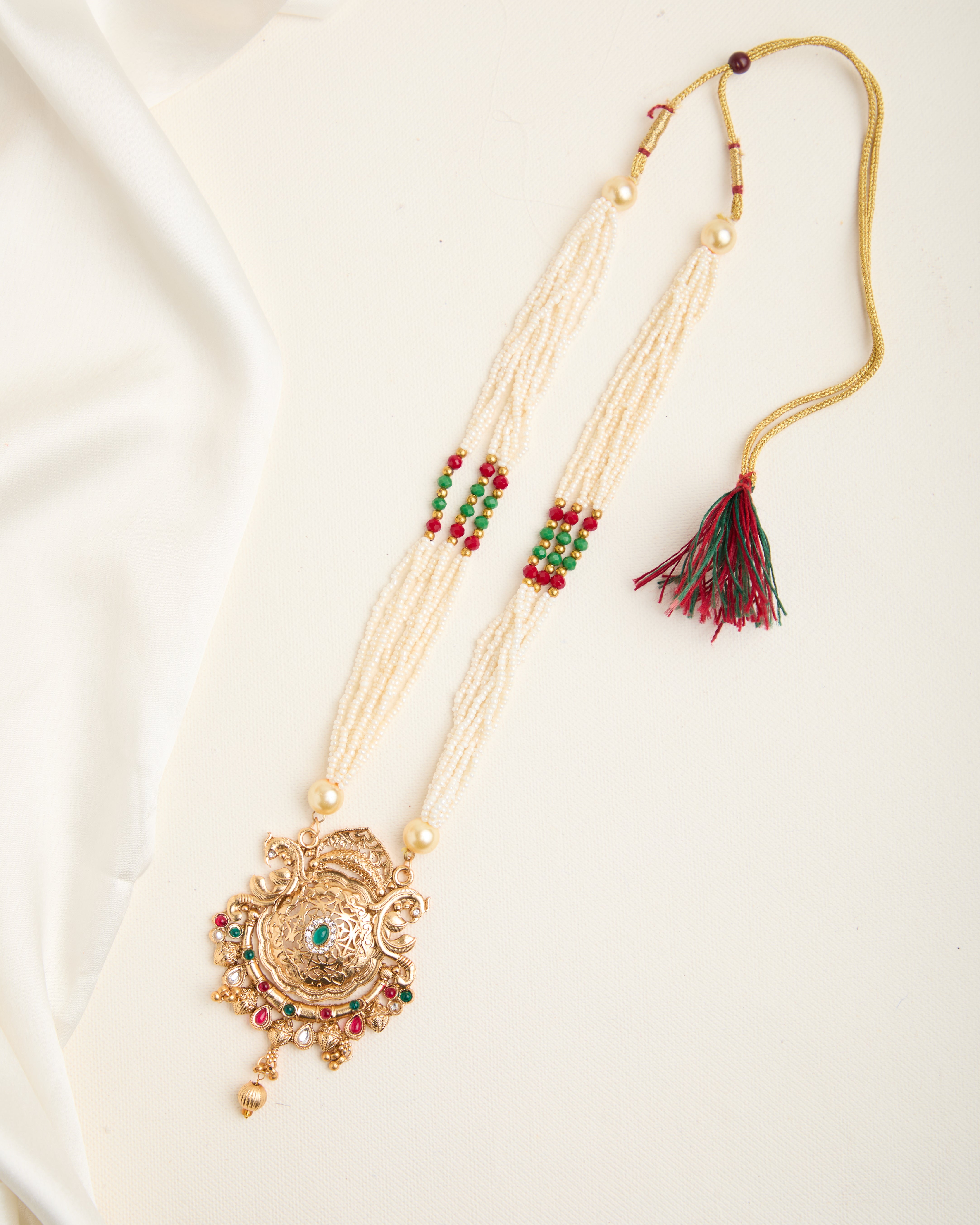 Gold Plated Matte Finish Stone Studded Necklace Set for Women