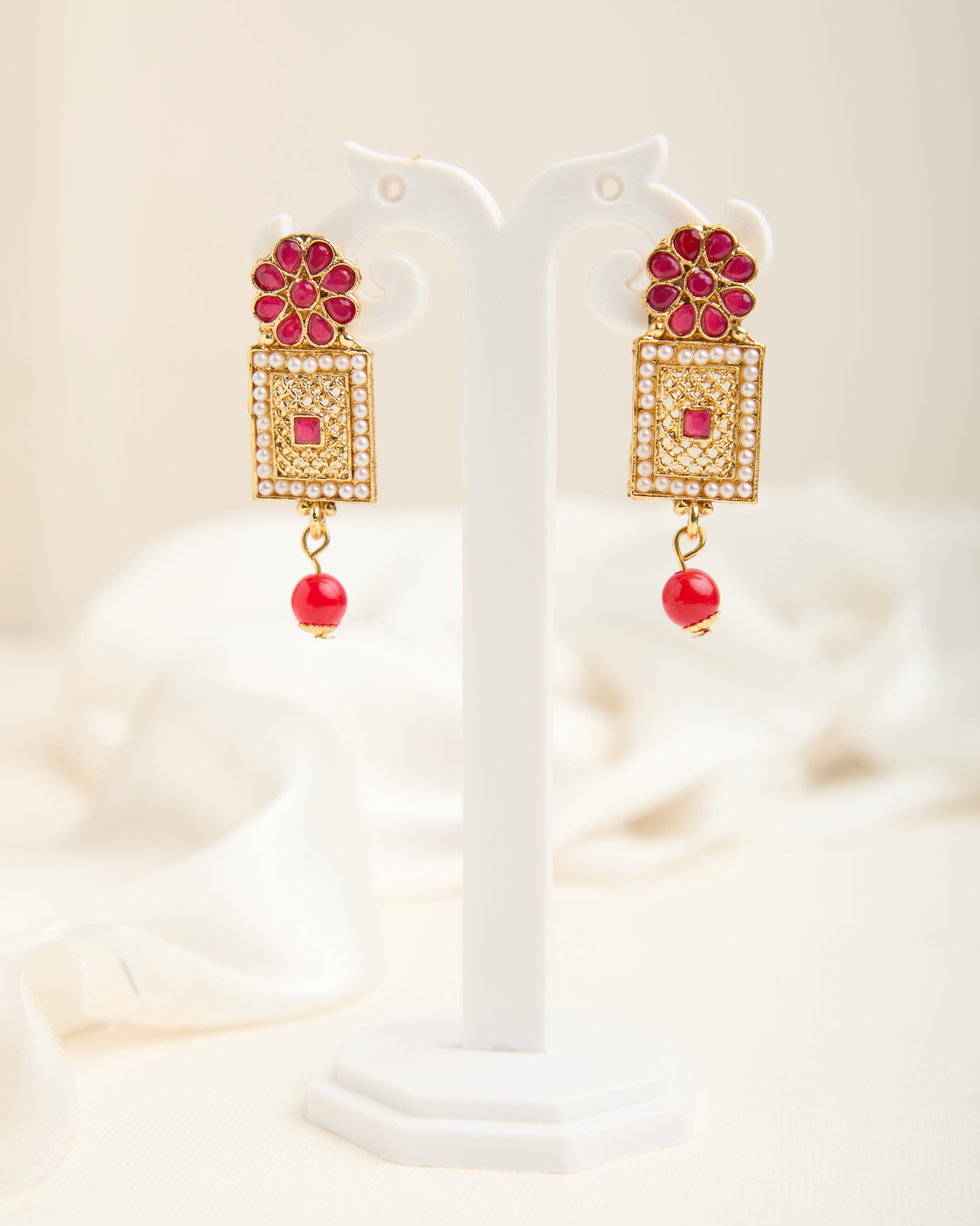 Ruby and Pearl Gold Plated Necklace set for Women