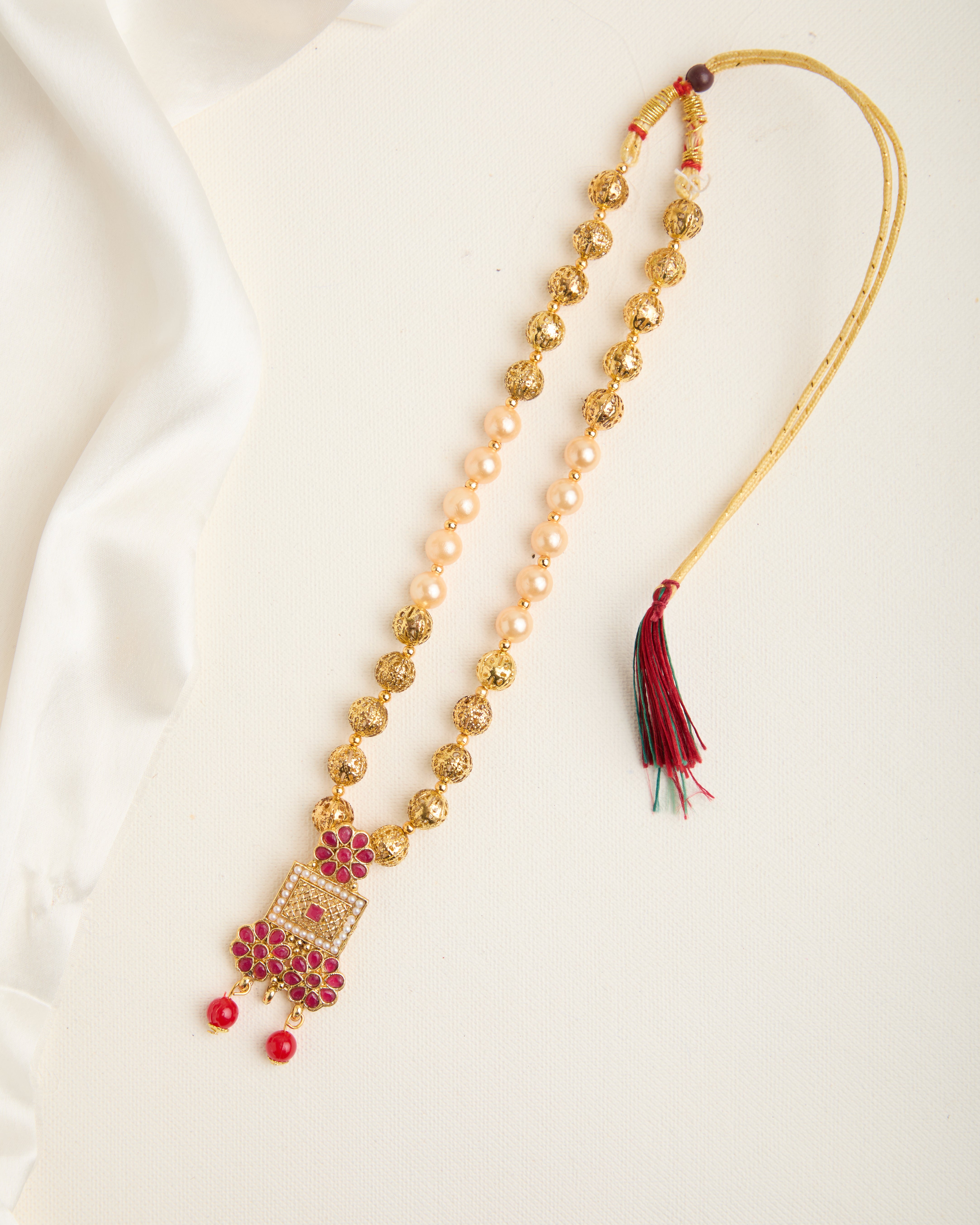 Ruby and Pearl Gold Plated Necklace set for Women