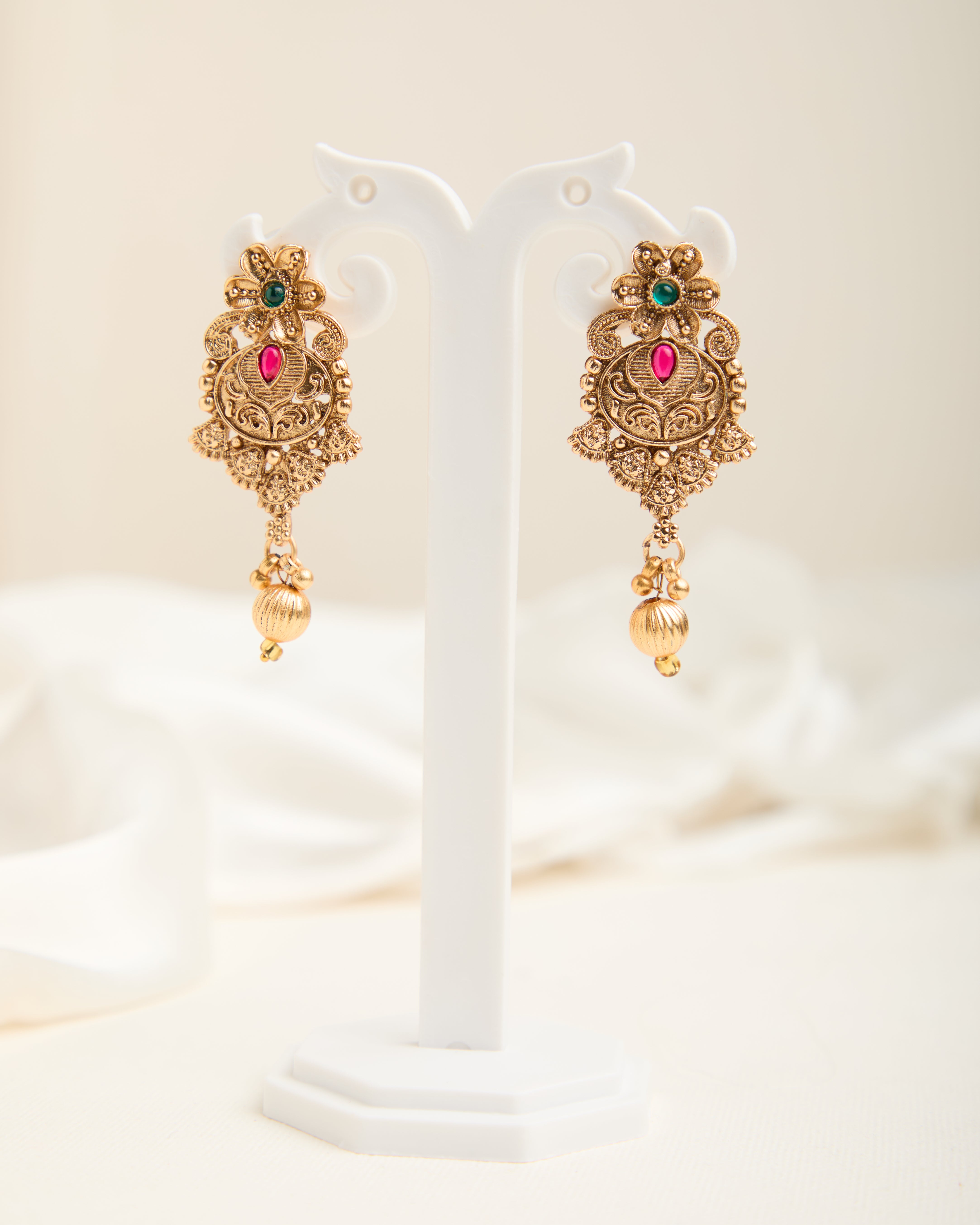 Gold Plated Stone Studded Long Necklace Set for Women