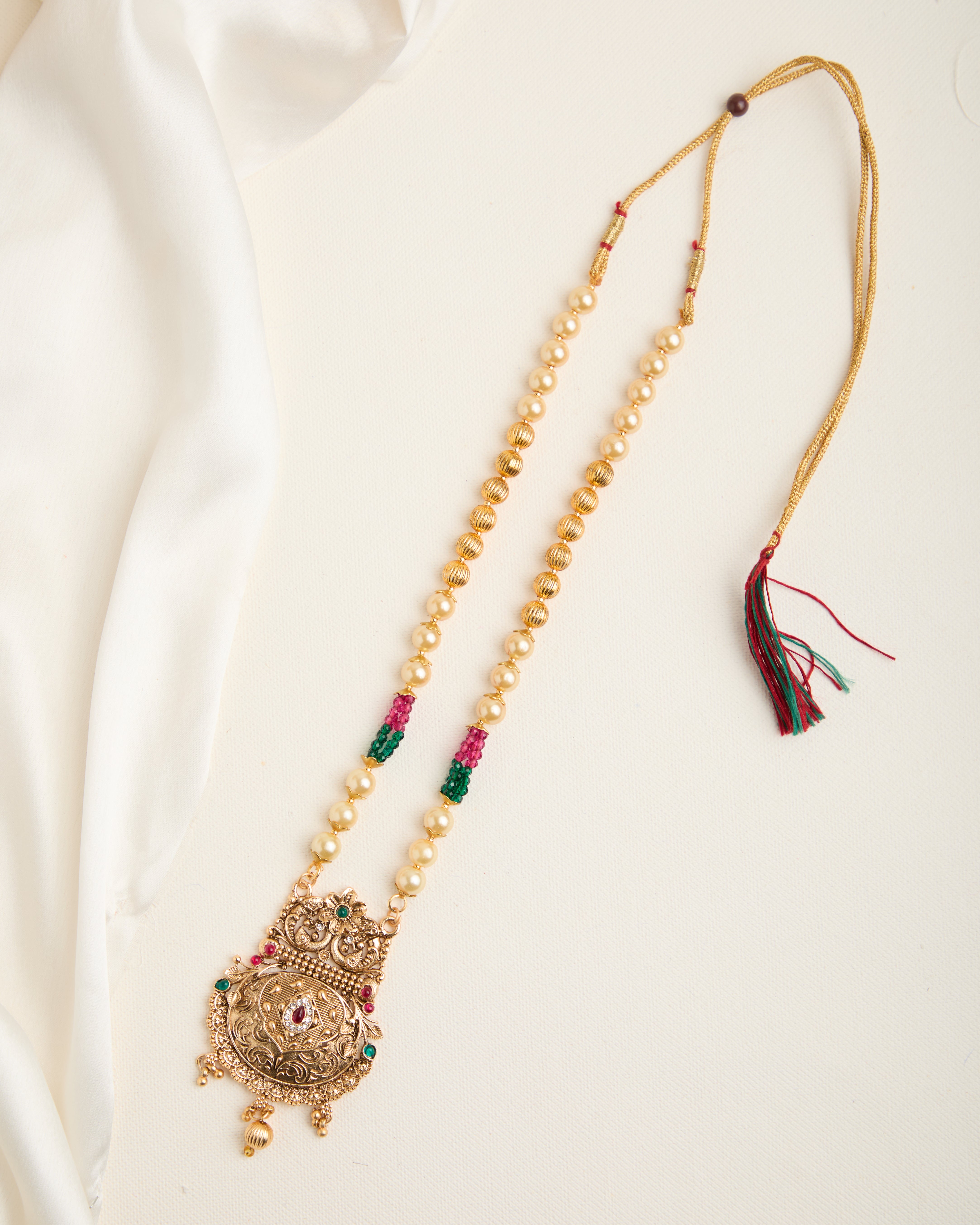 Gold Plated Stone Studded Long Necklace Set for Women