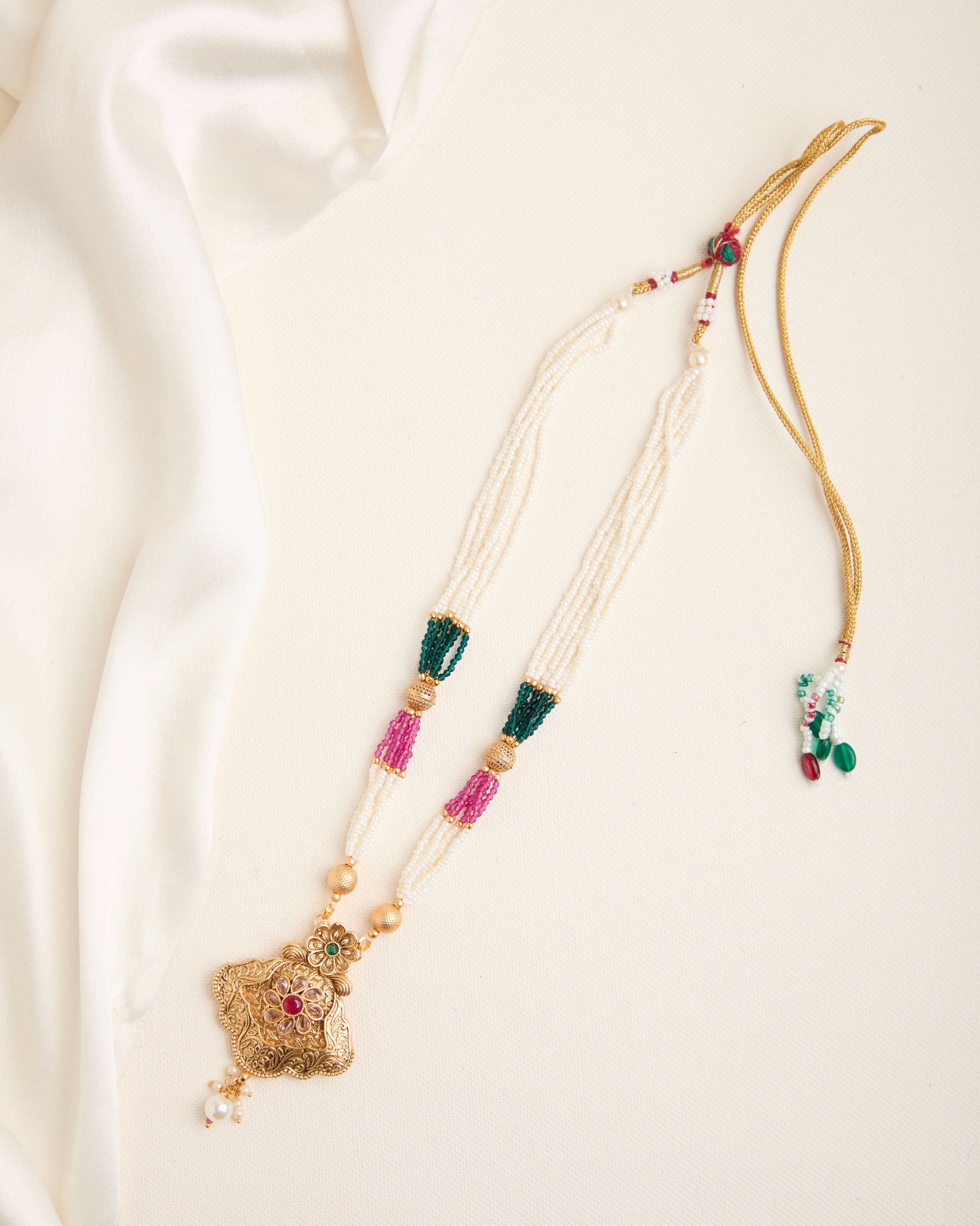 Gold Plated Matte Finish Stone Studded Necklace Set for Women