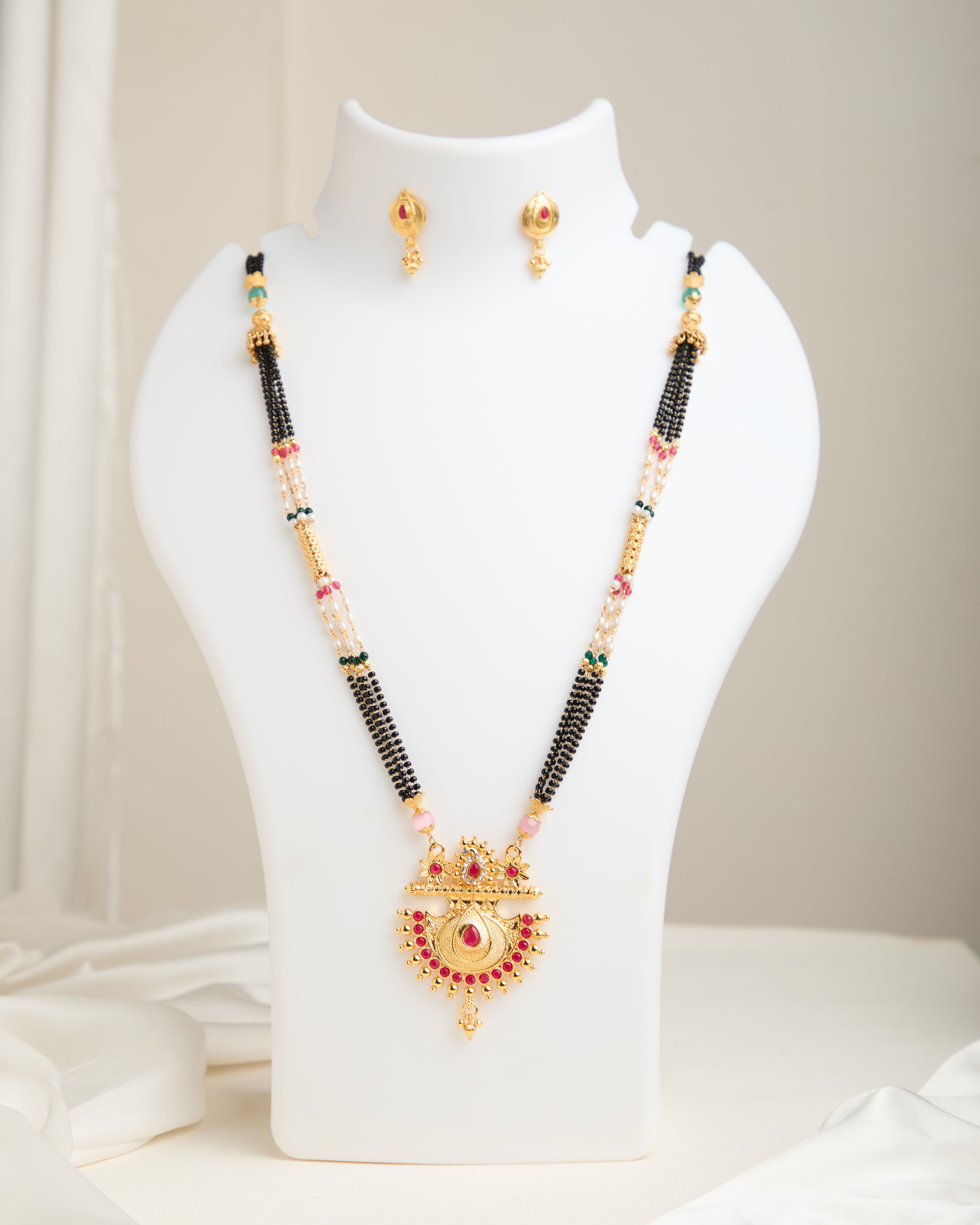 Ethnic Gold Plated Stone Jhumka Mangalsutra Set