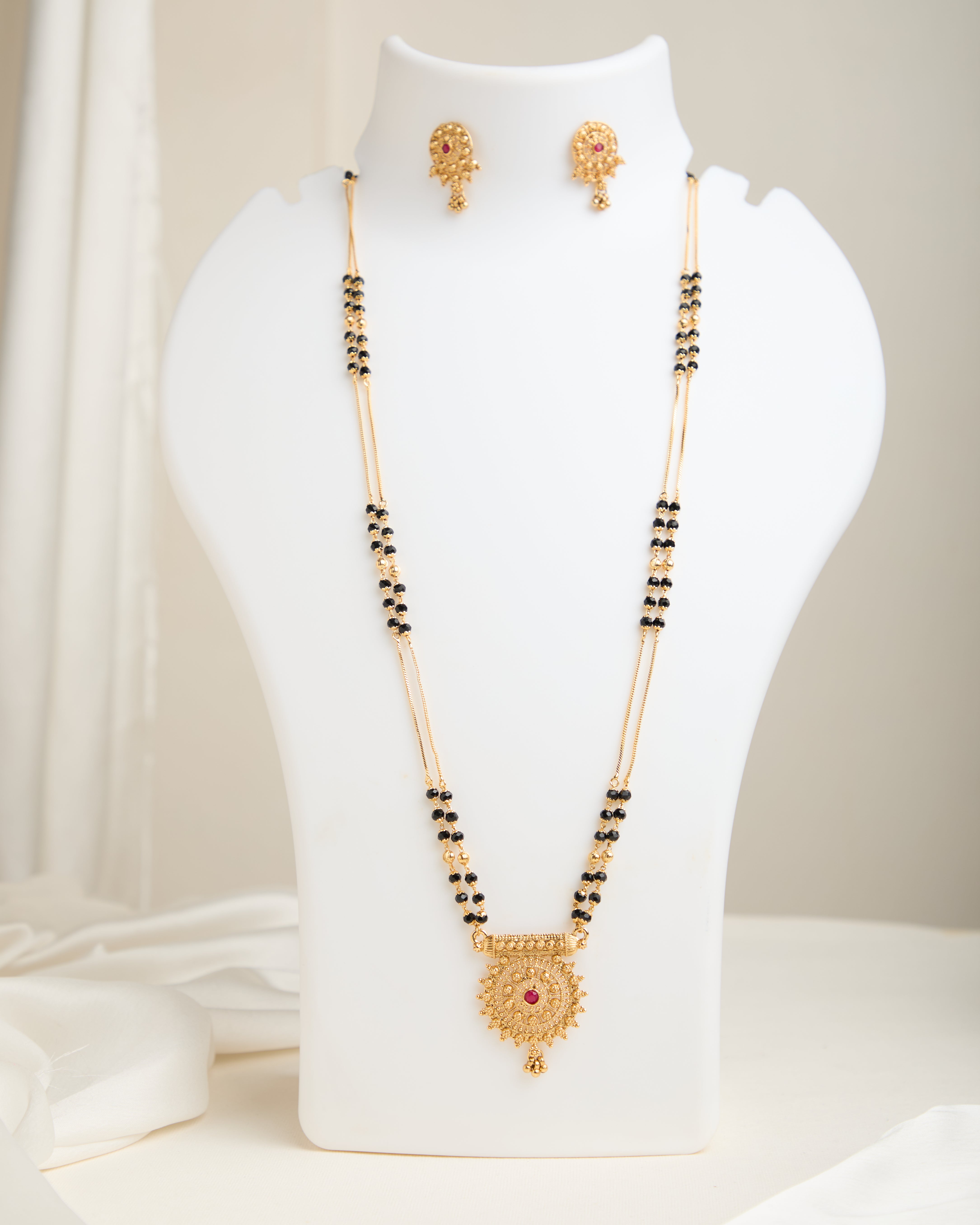 Gold Plated Double Chain Disco Beads Mangalsutra Set