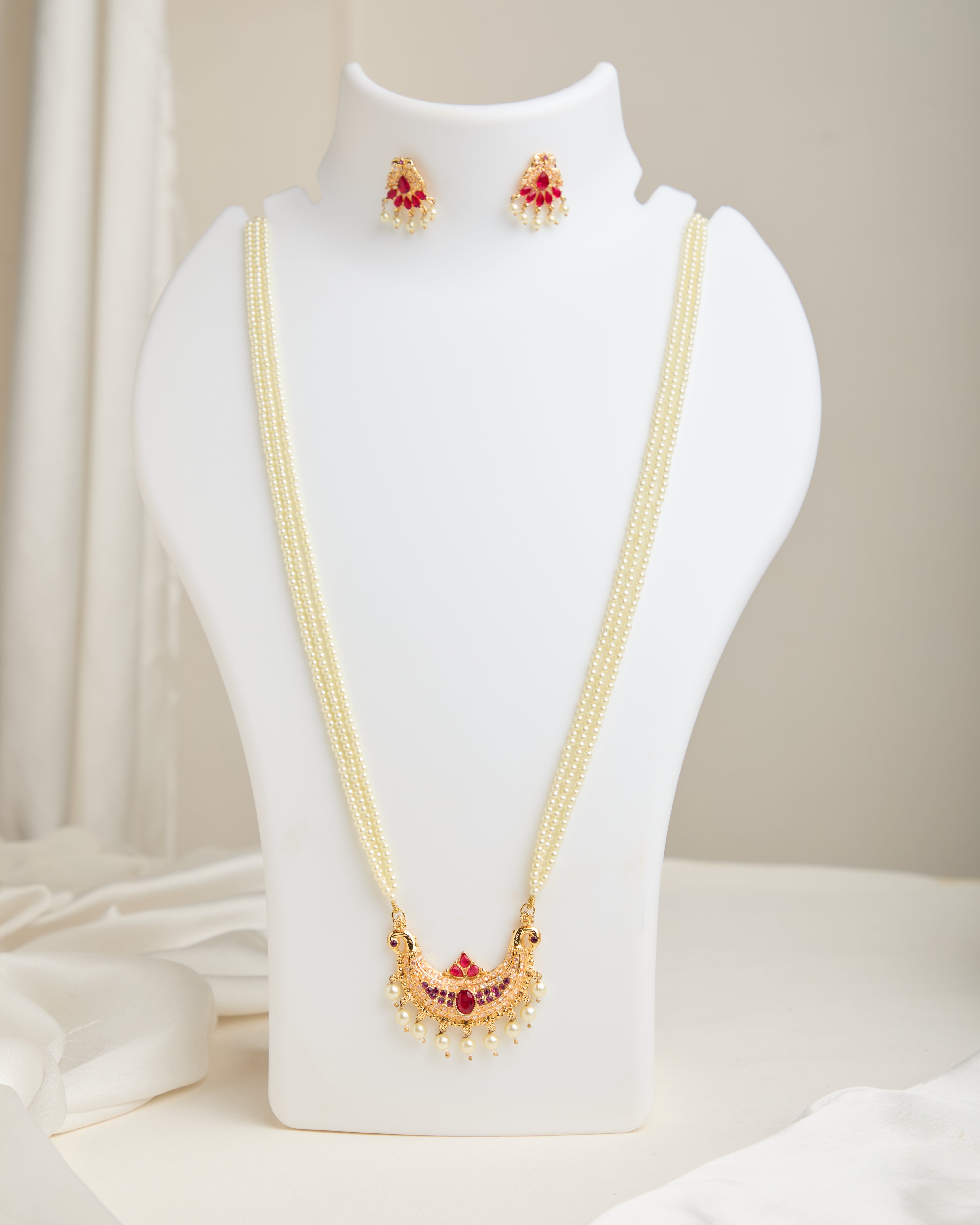 Long Maroon Tanmani Pendant Set