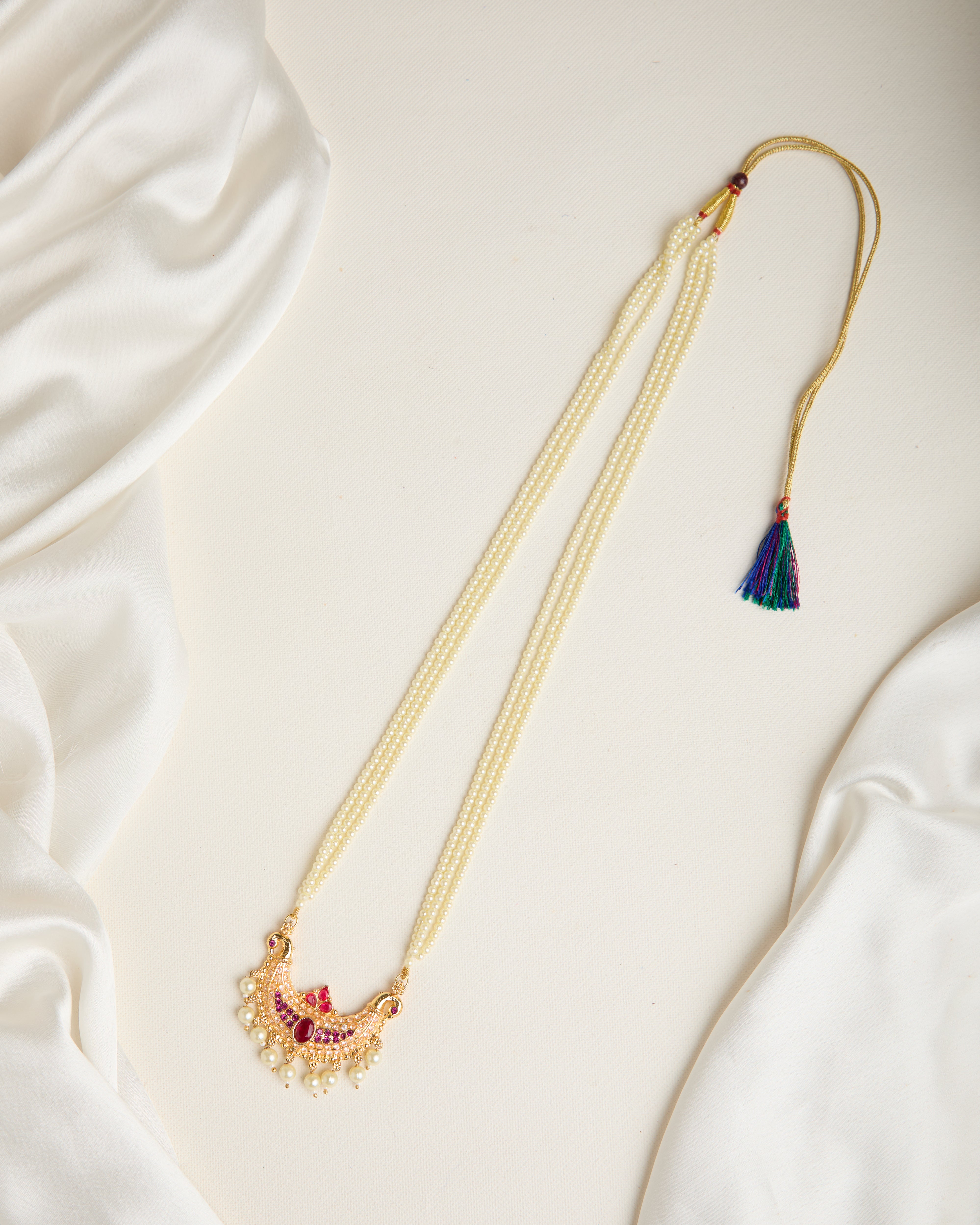 Long Maroon Tanmani Pendant Set