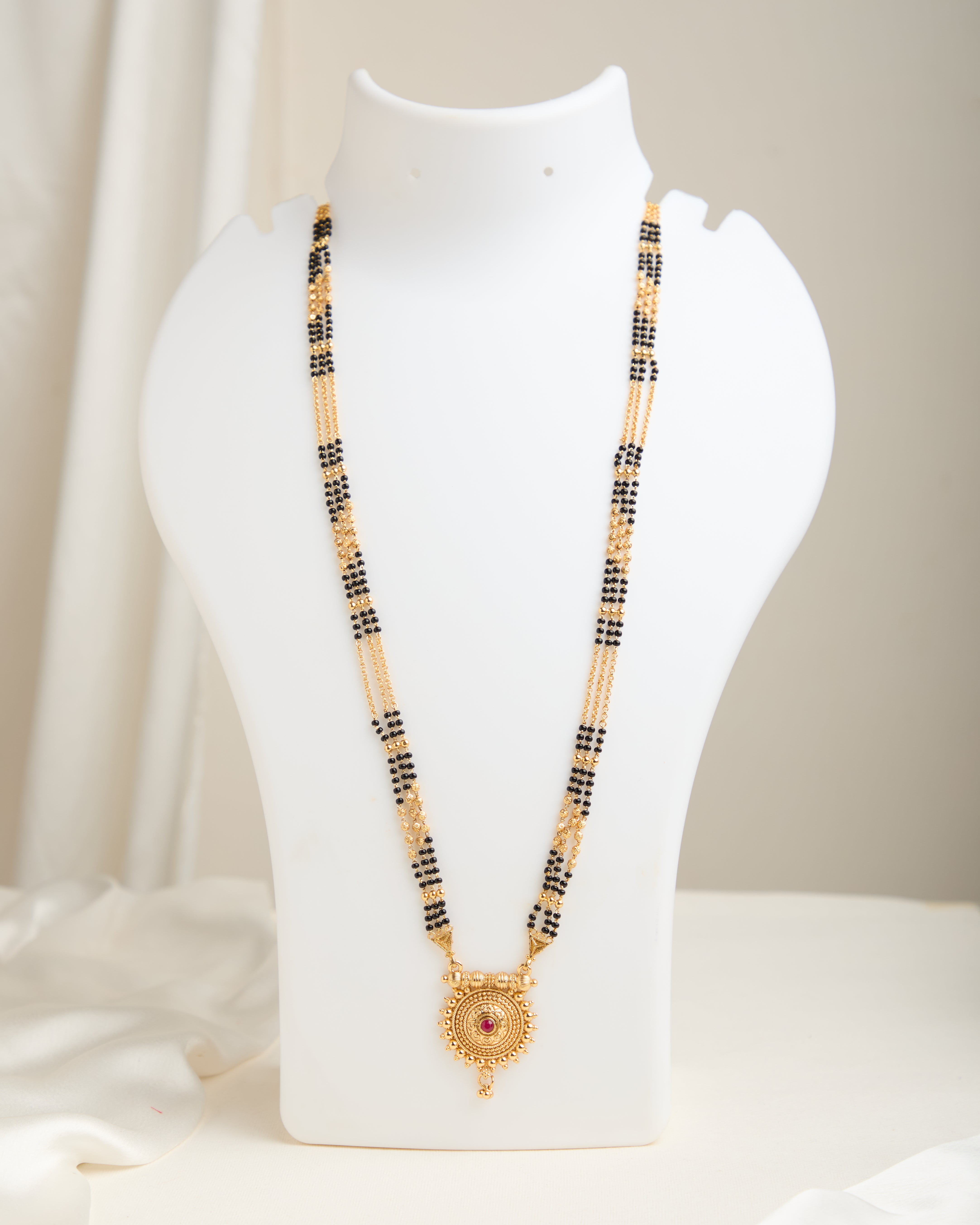 Traditional Gold Plated Beaded Mangalsutra with Pendant