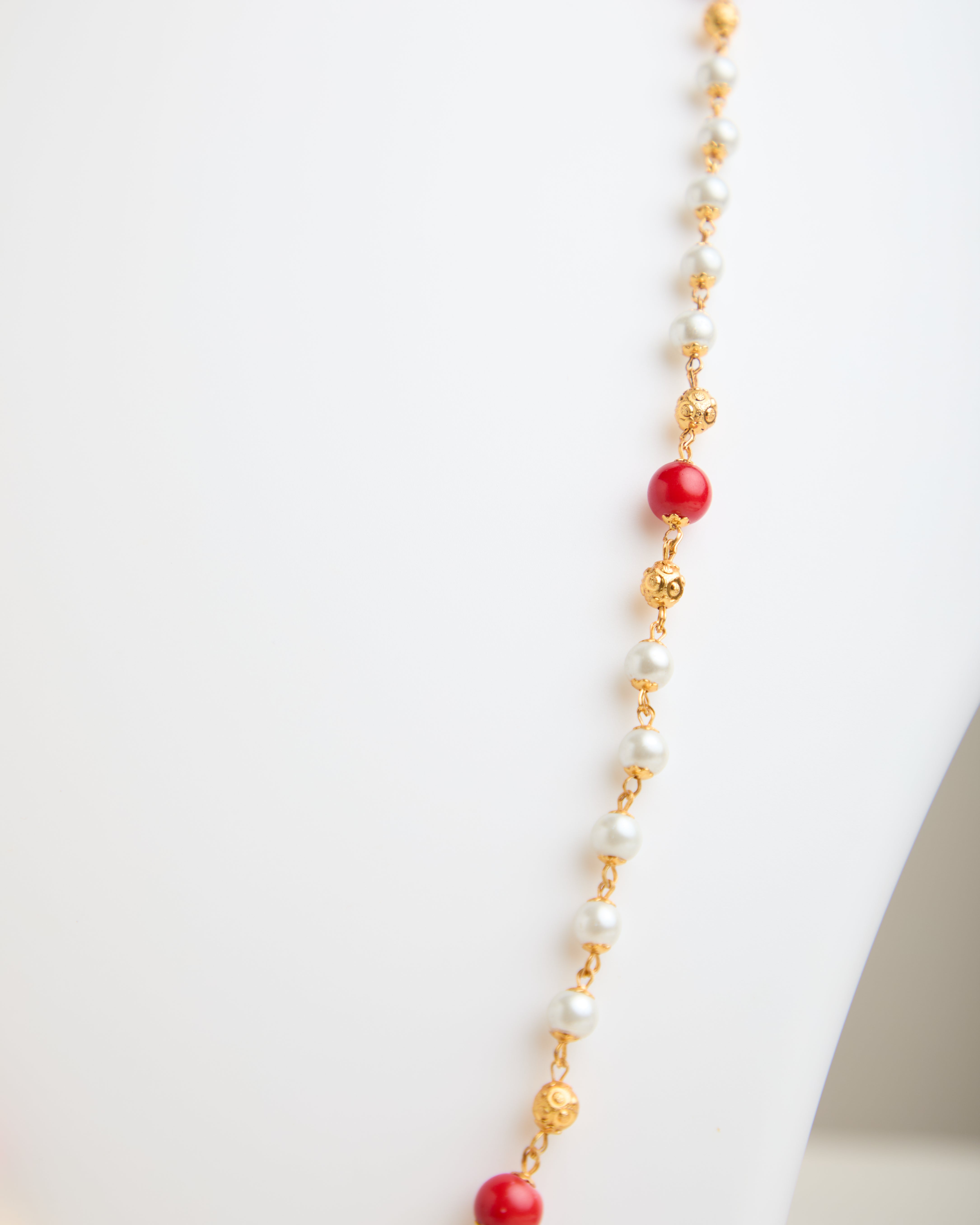 Gold Plated Red and White Beads Necklace For Women