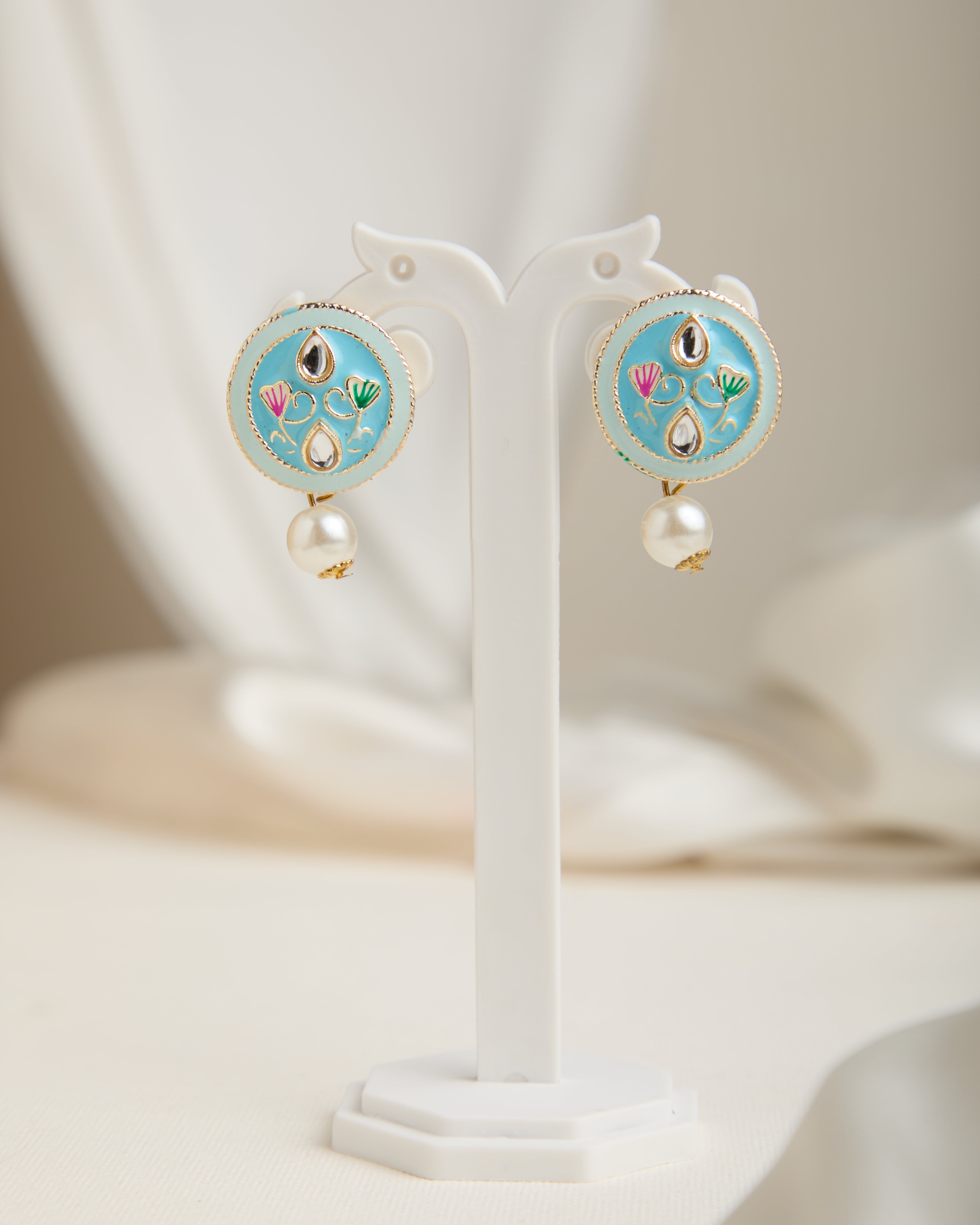 Long Moti Meenakari Mala Turquoise Pendant Set