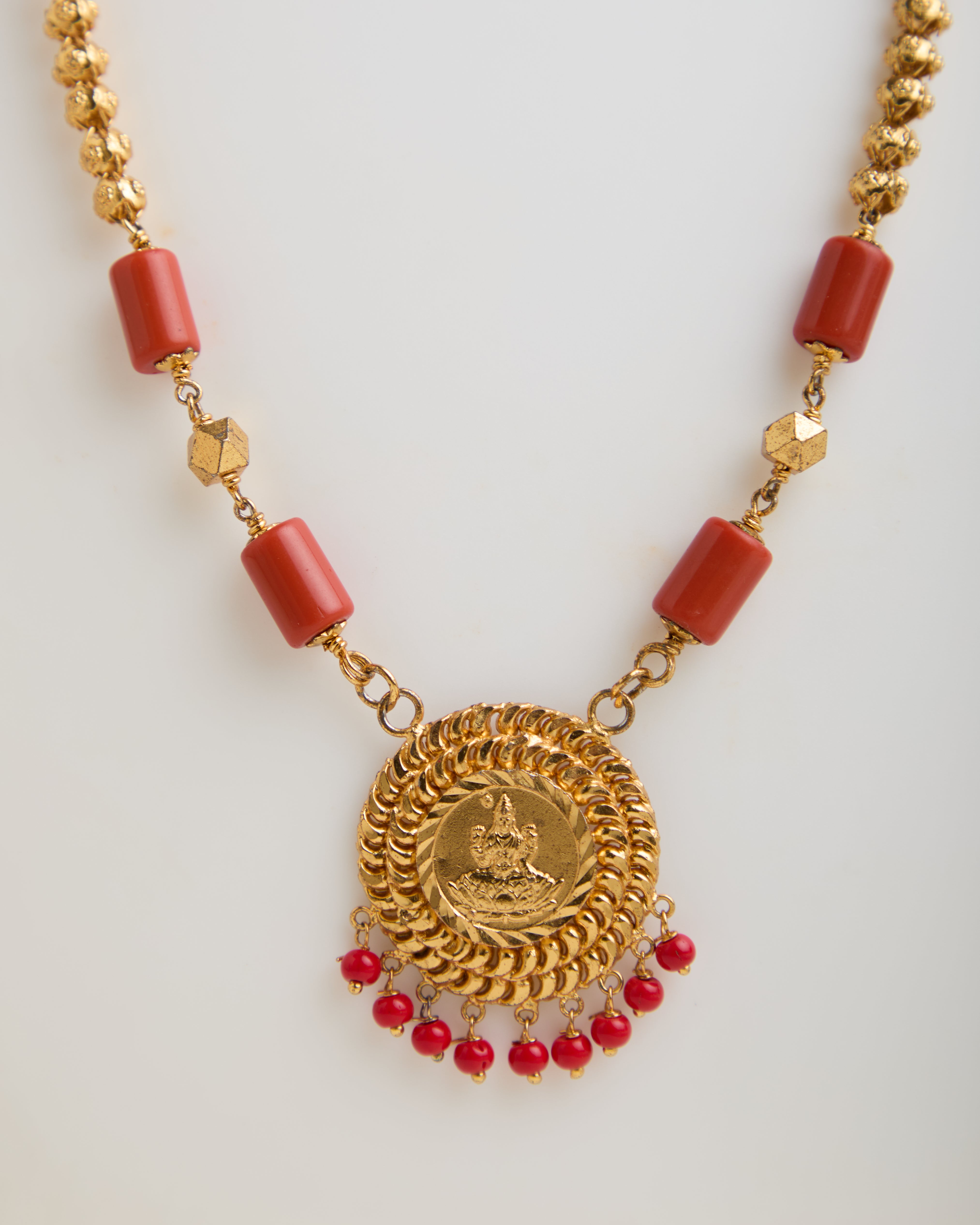 Gold Plated Red Beads Pola Neacklace Set with Bangles