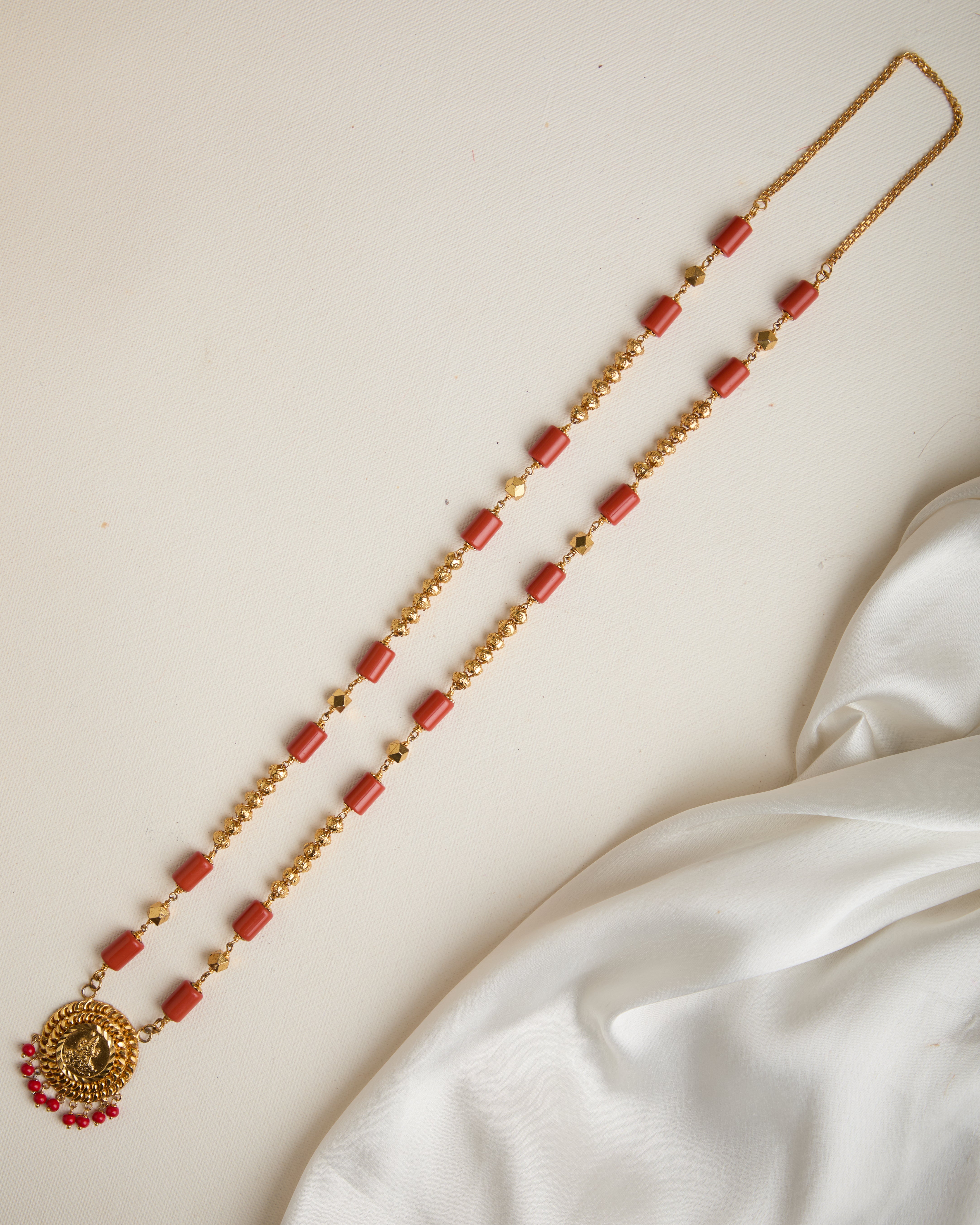 Gold Plated Red Beads Pola Neacklace Set with Bangles