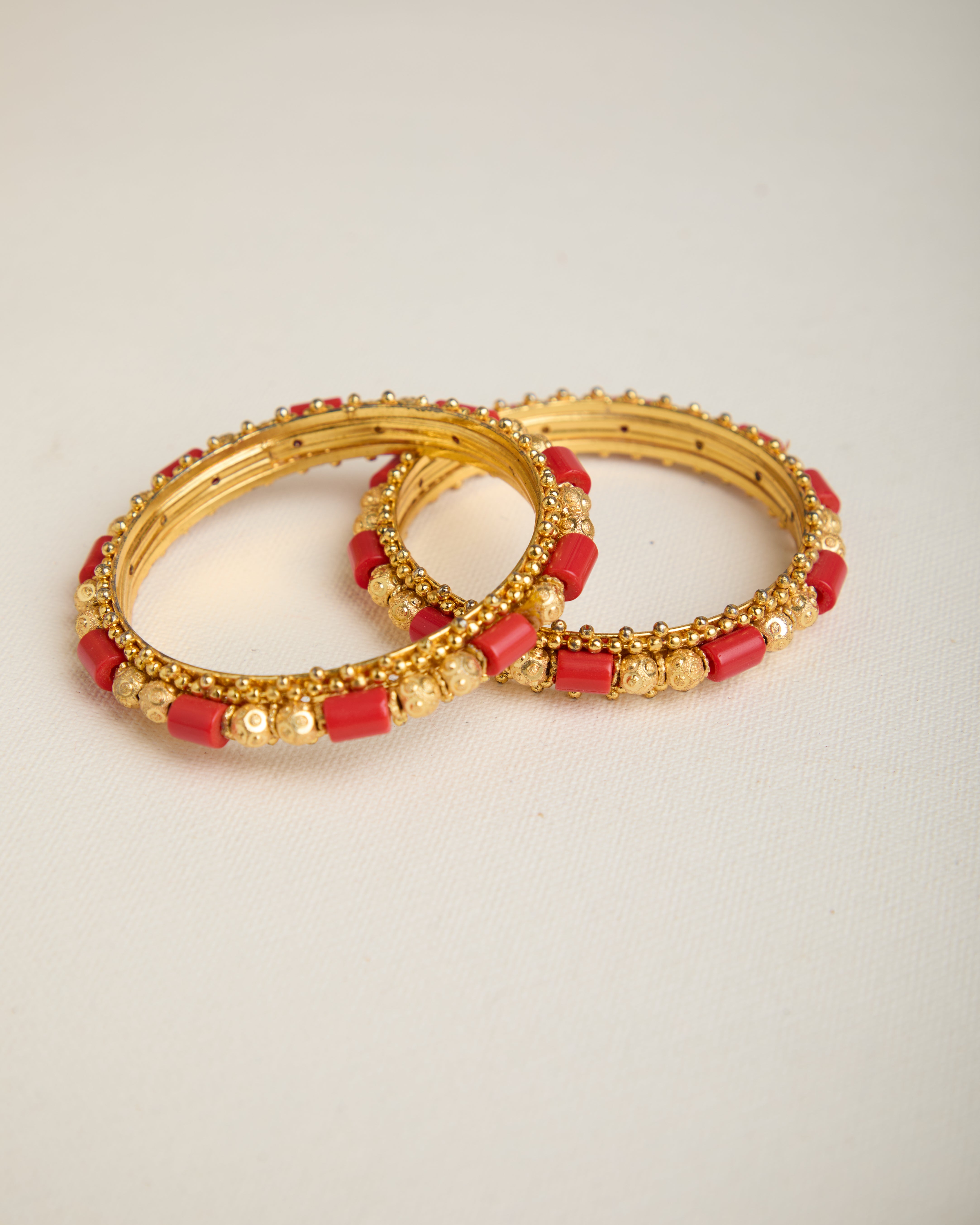 Gold Plated Red Beads Pola Neacklace Set with Bangles