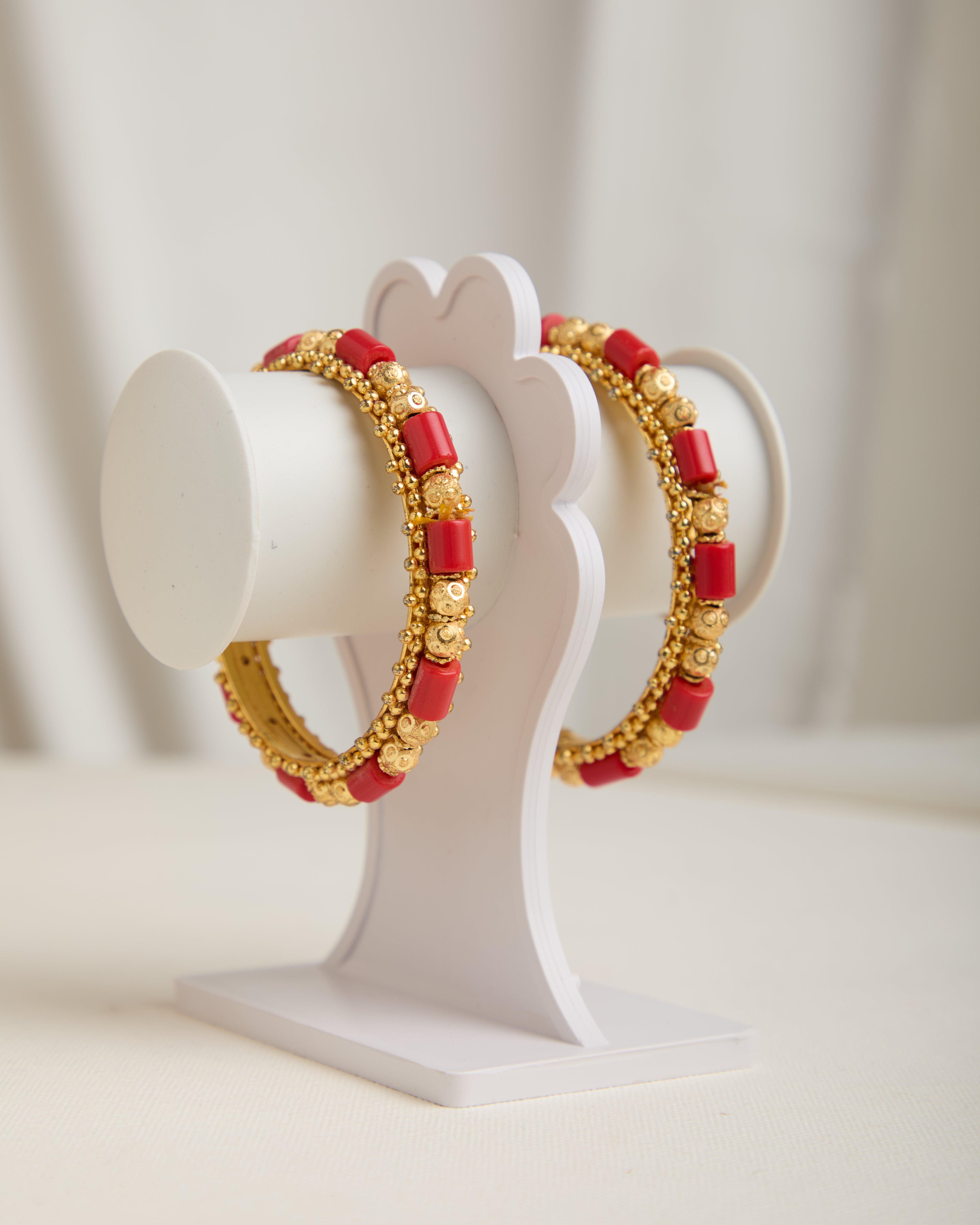 Gold Plated Red Beads Pola Neacklace Set with Bangles