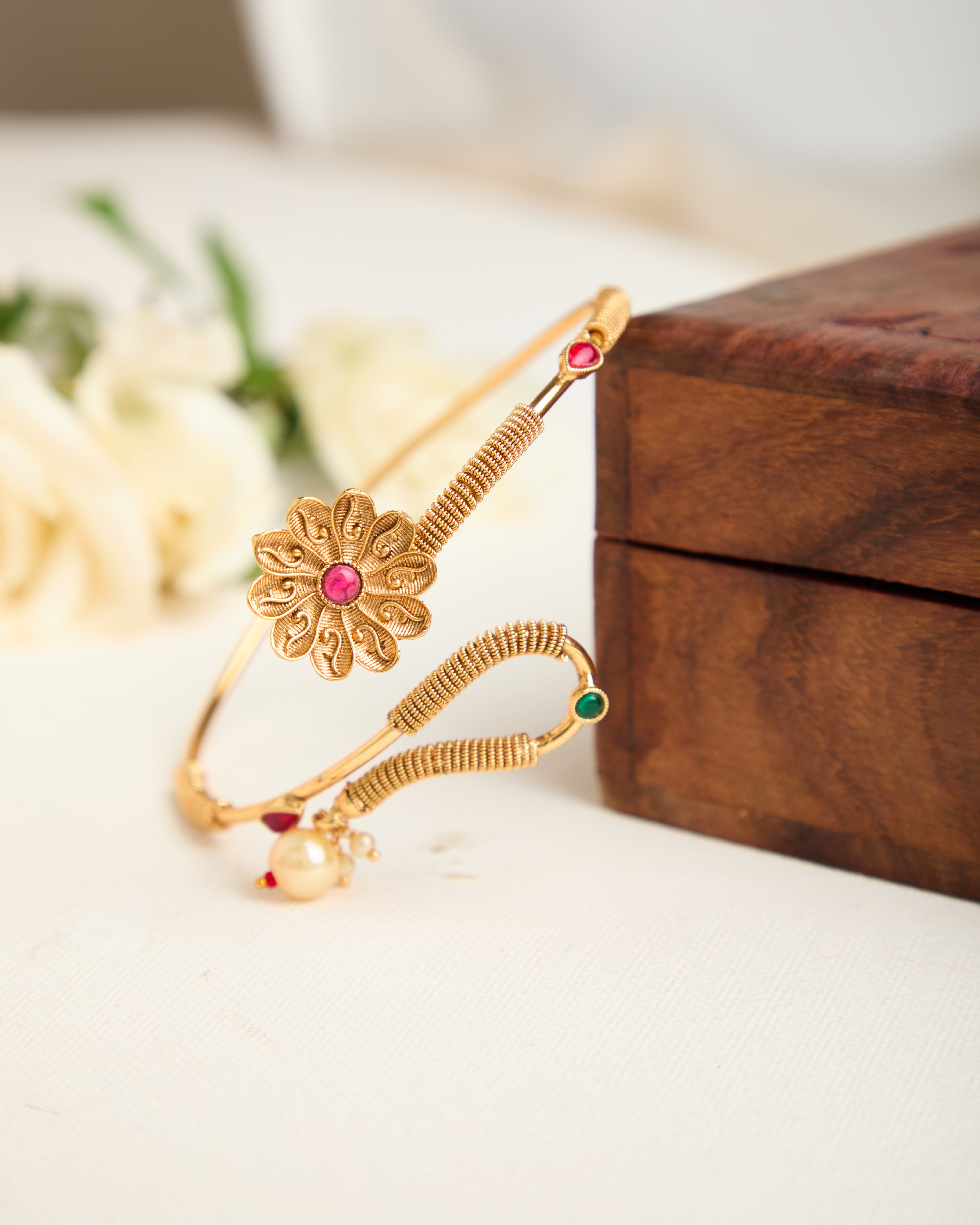 Gold Plated Flower Shape Stone Studded Bajubandh