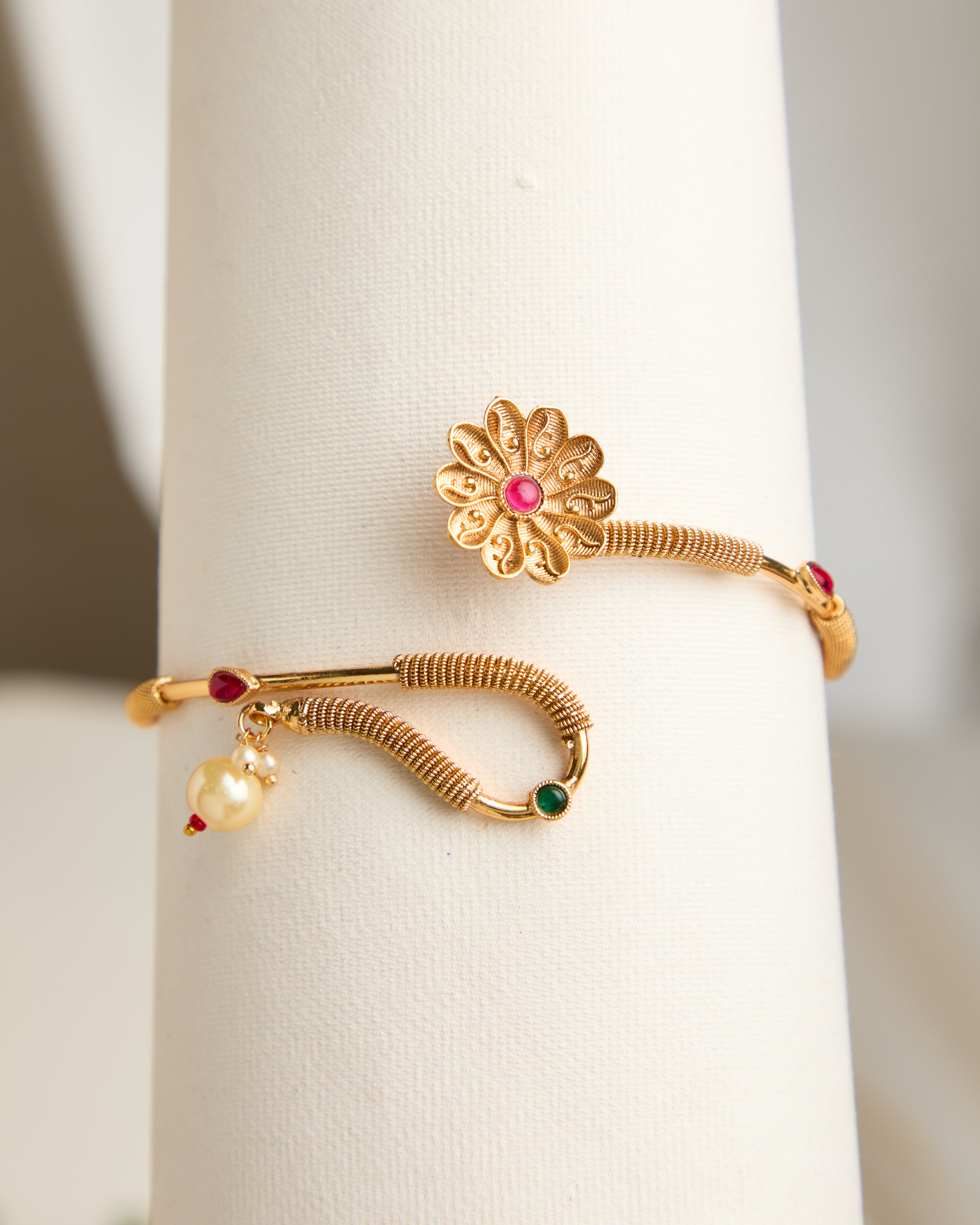 Gold Plated Flower Shape Stone Studded Bajubandh