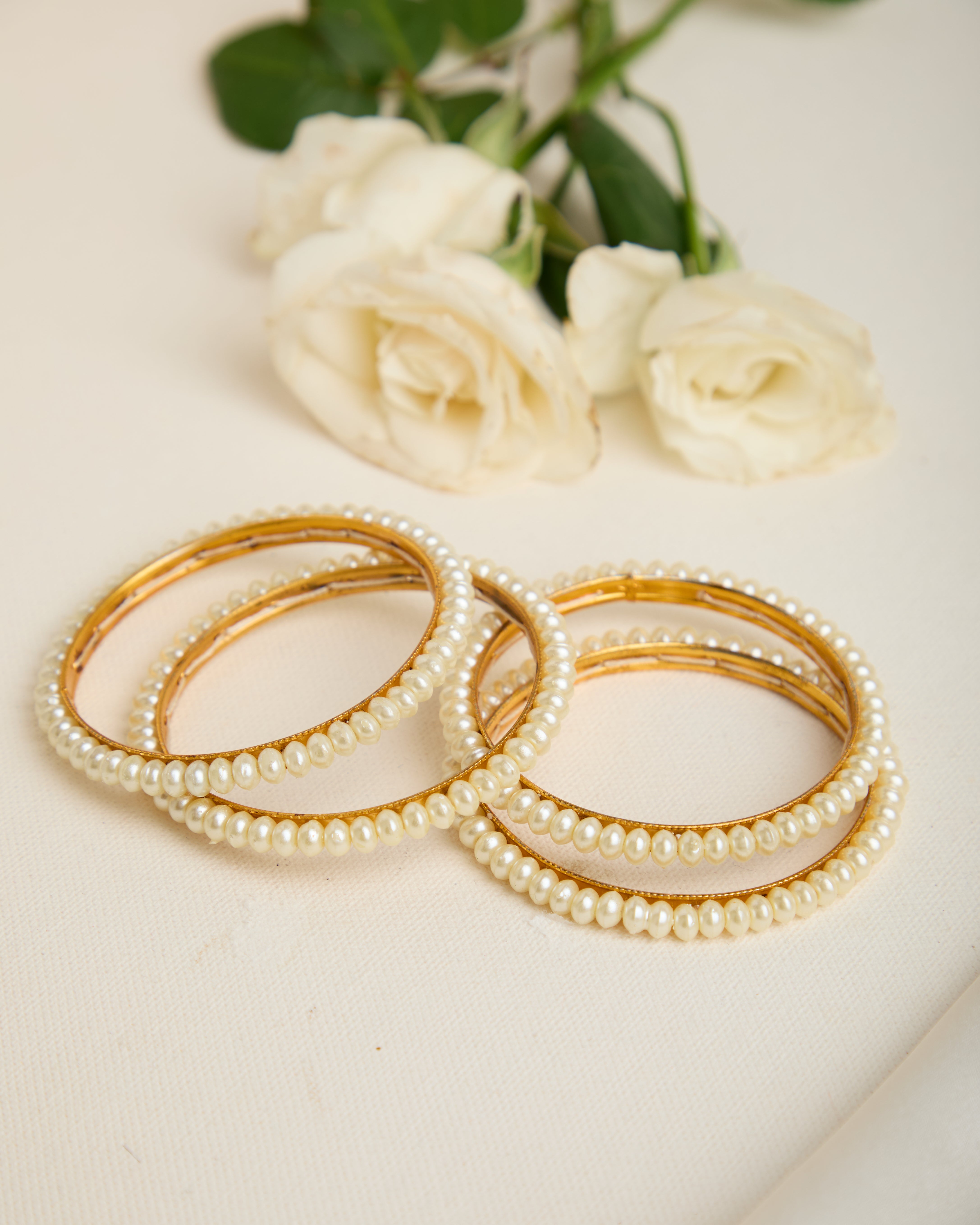 Set of 4 Gold Plated Moti Bangles