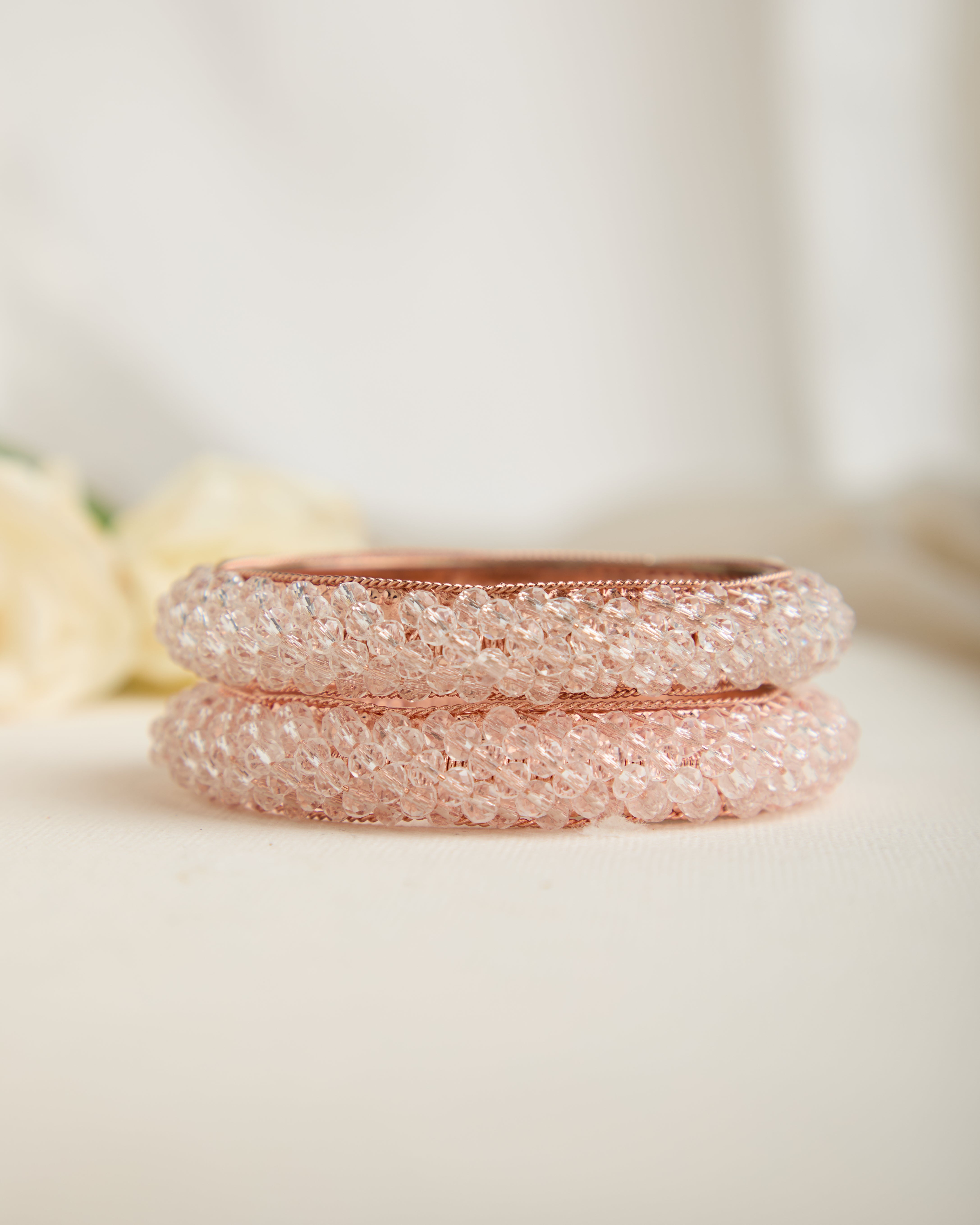 Rose Gold Plated Crystal Beaded Bangles For Women