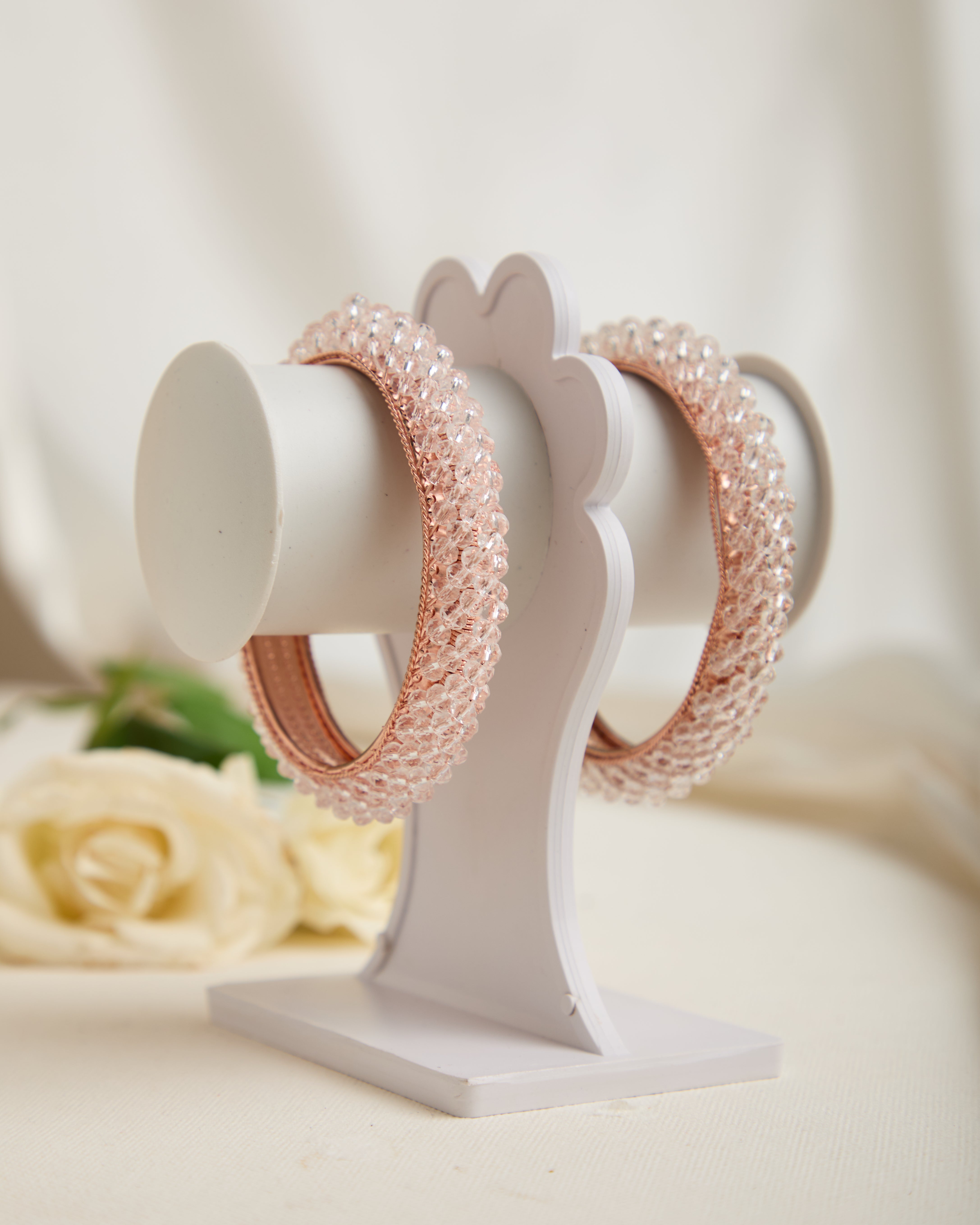 Rose Gold Plated Crystal Beaded Bangles For Women