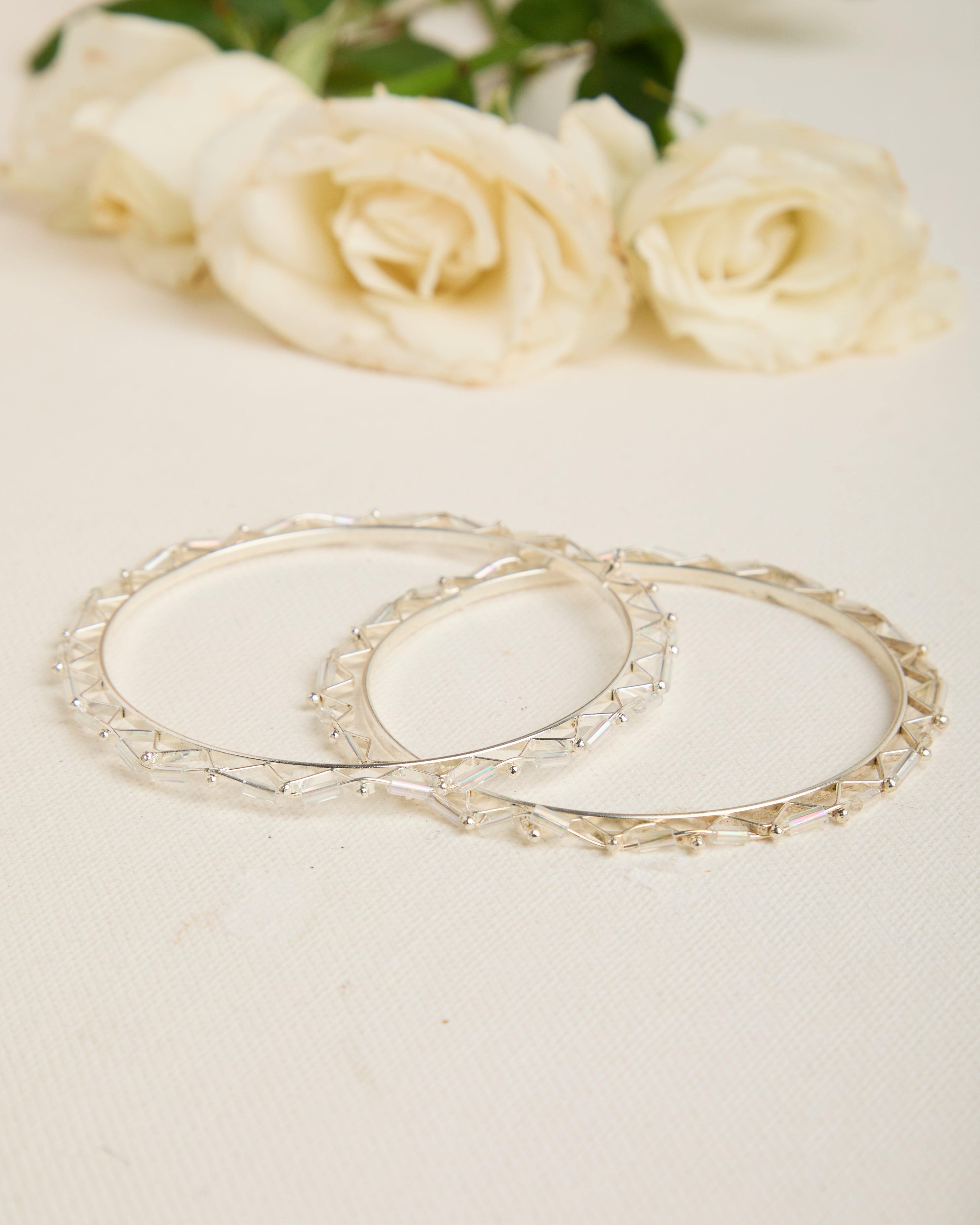 Cubic Zirconia Gold and Silver Plated Set of 4 Bangles for Women