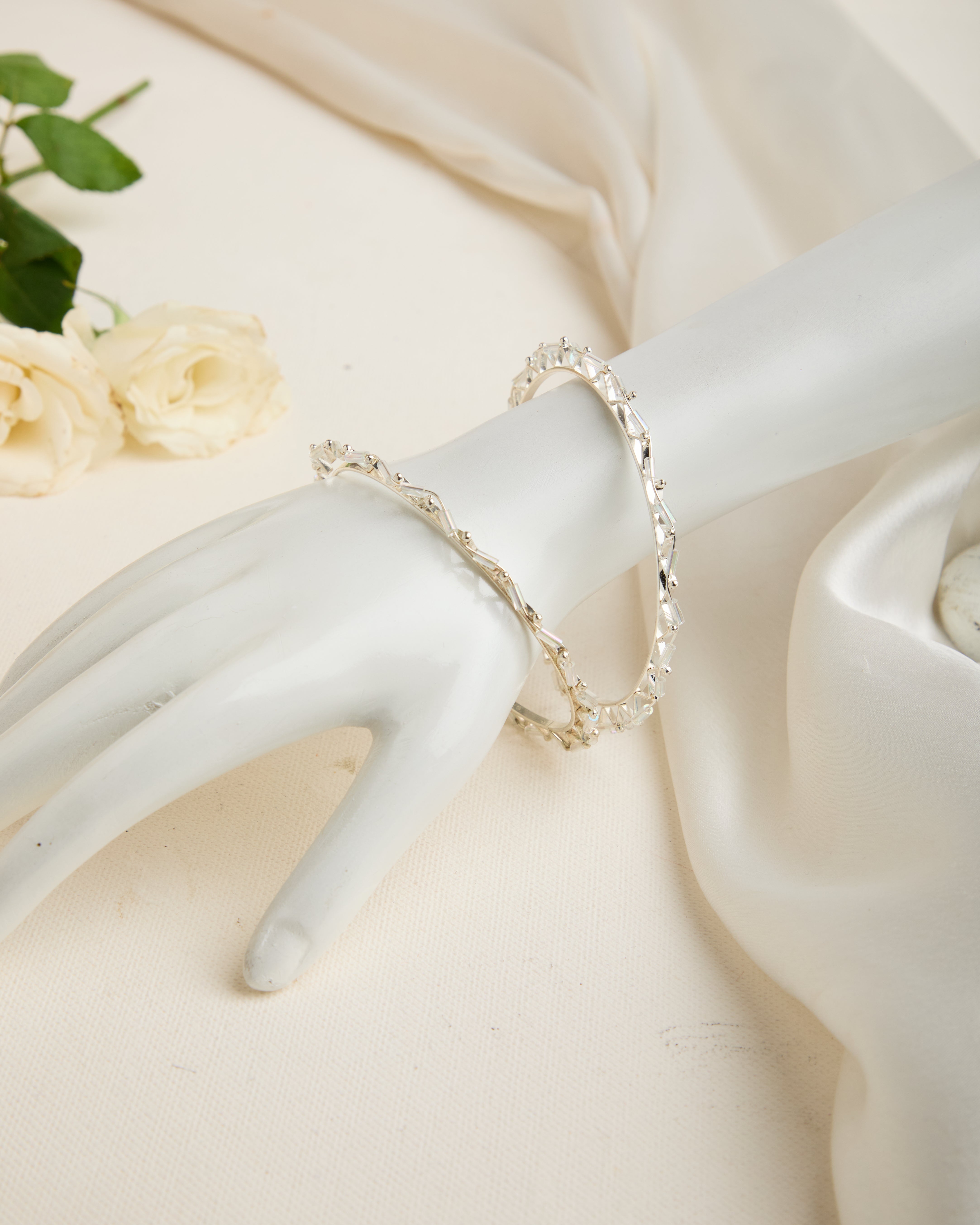 Cubic Zirconia Gold and Silver Plated Set of 4 Bangles for Women