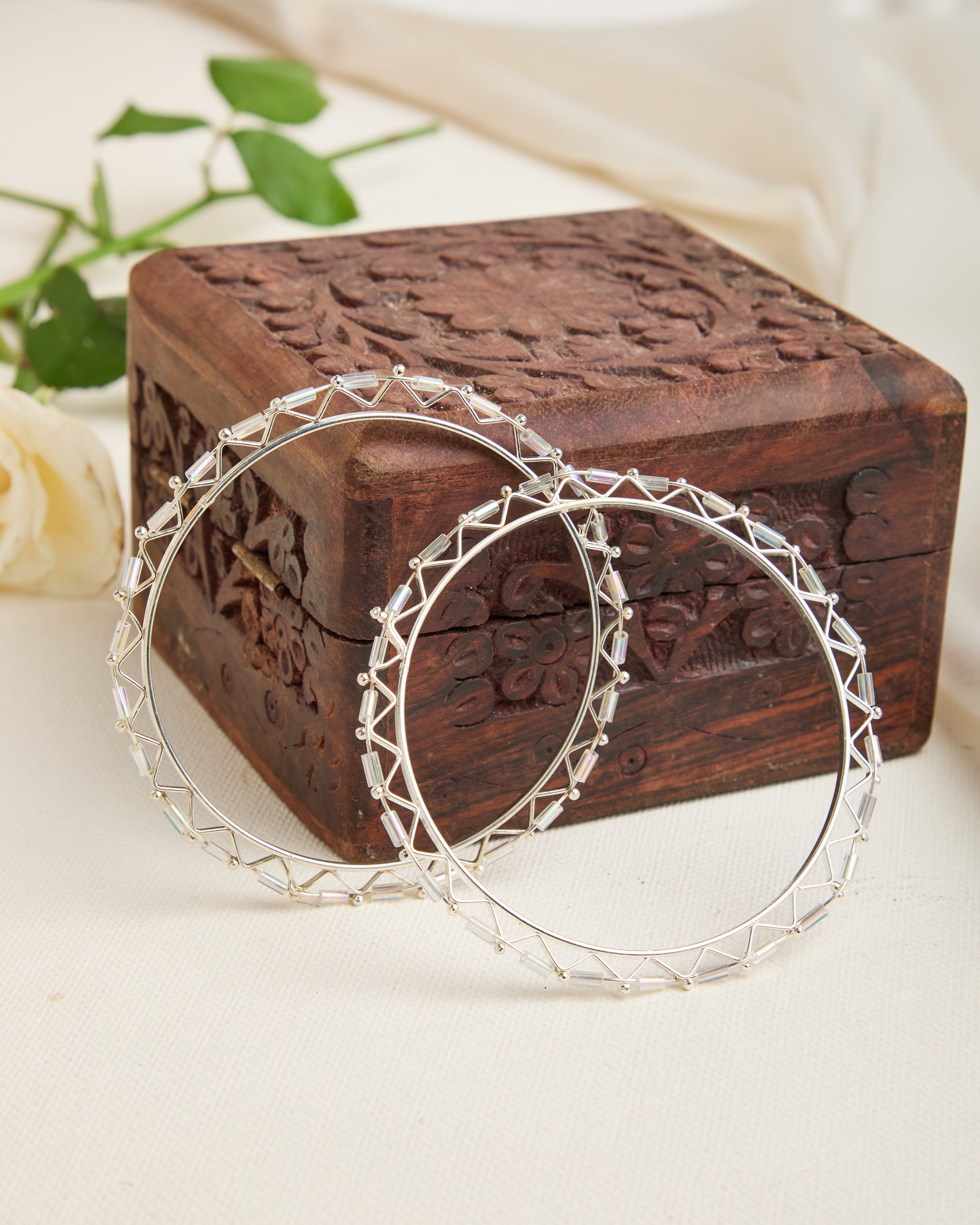 Cubic Zirconia Gold and Silver Plated Set of 4 Bangles for Women