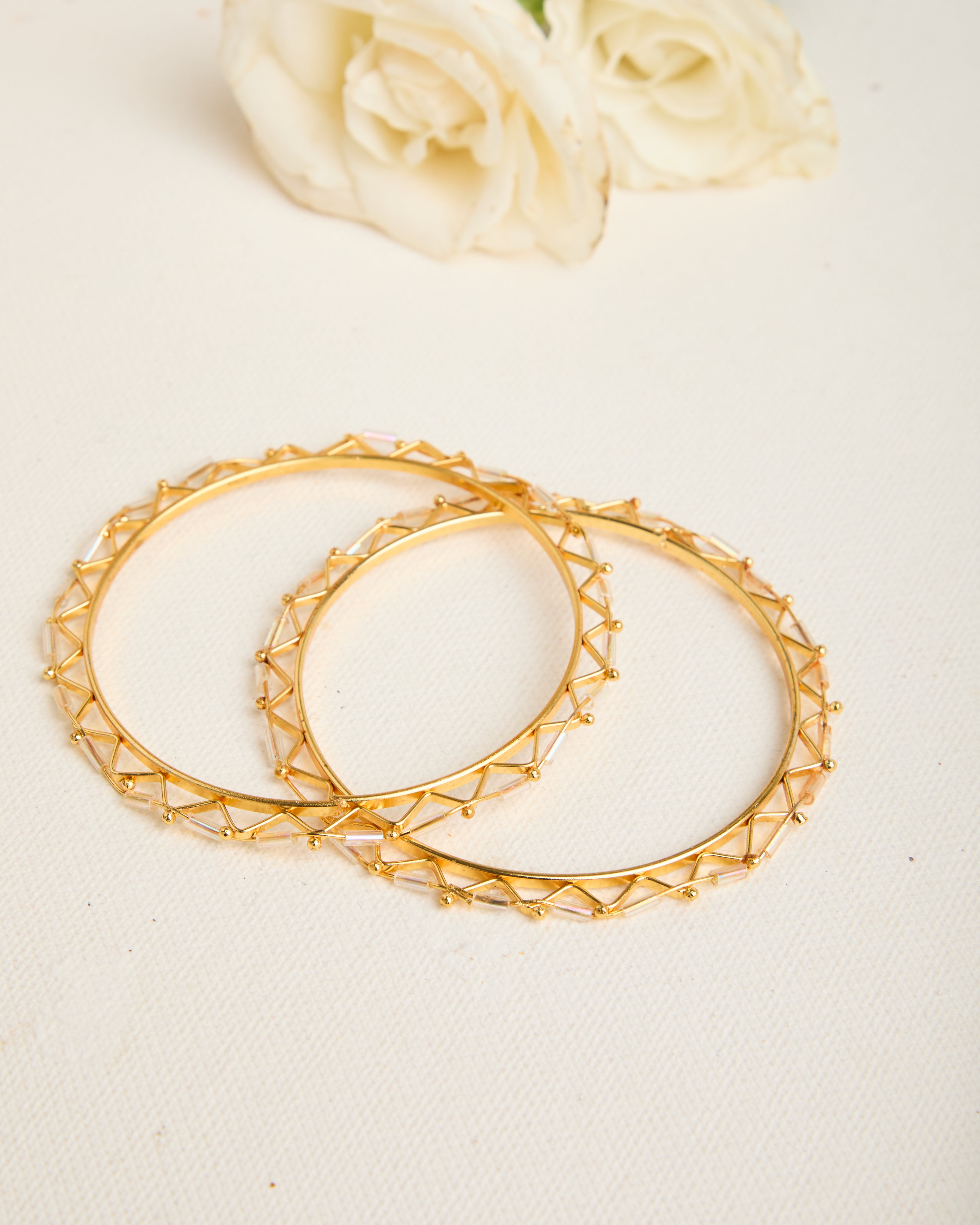 Cubic Zirconia Gold and Silver Plated Set of 4 Bangles for Women