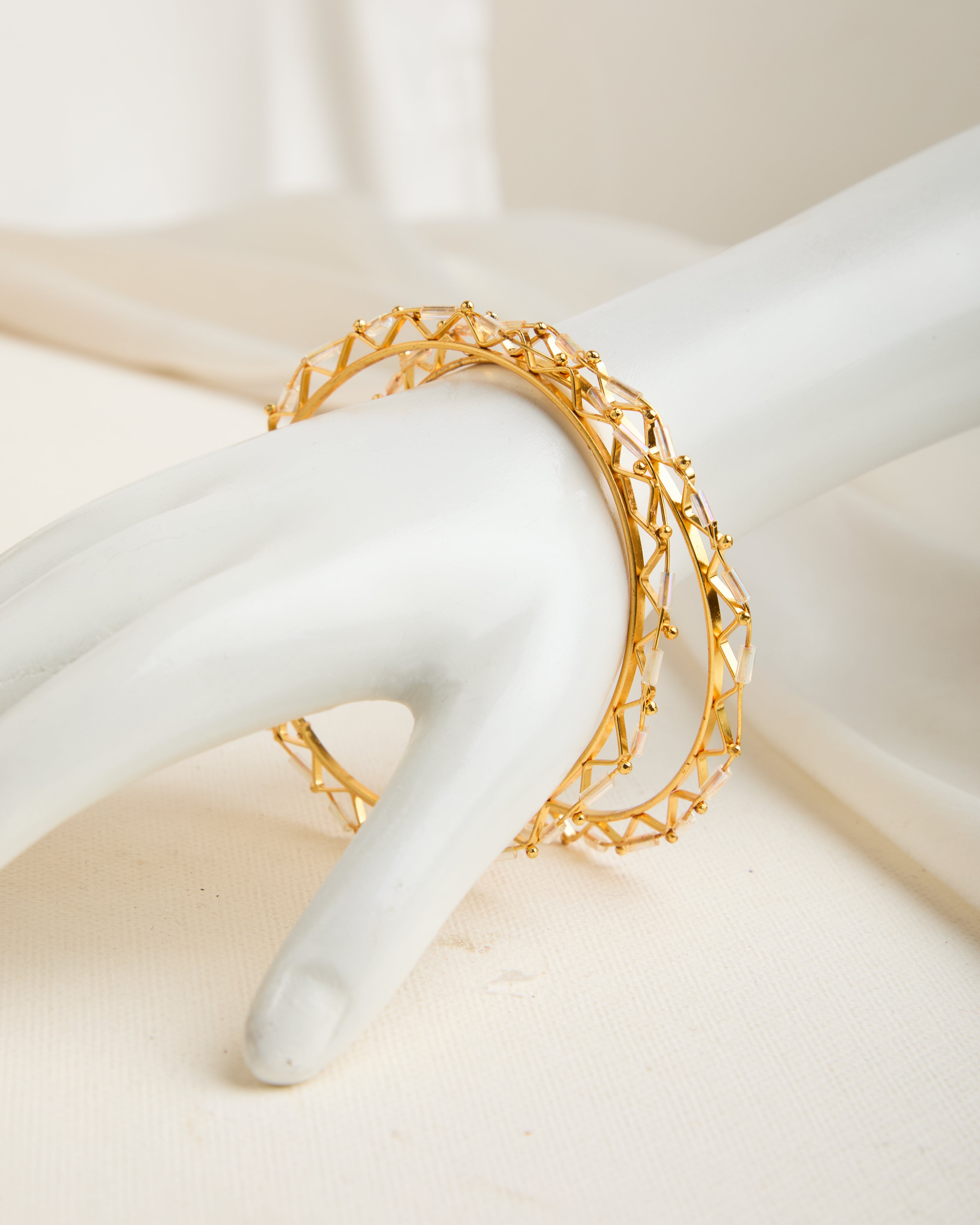 Cubic Zirconia Gold and Silver Plated Set of 4 Bangles for Women