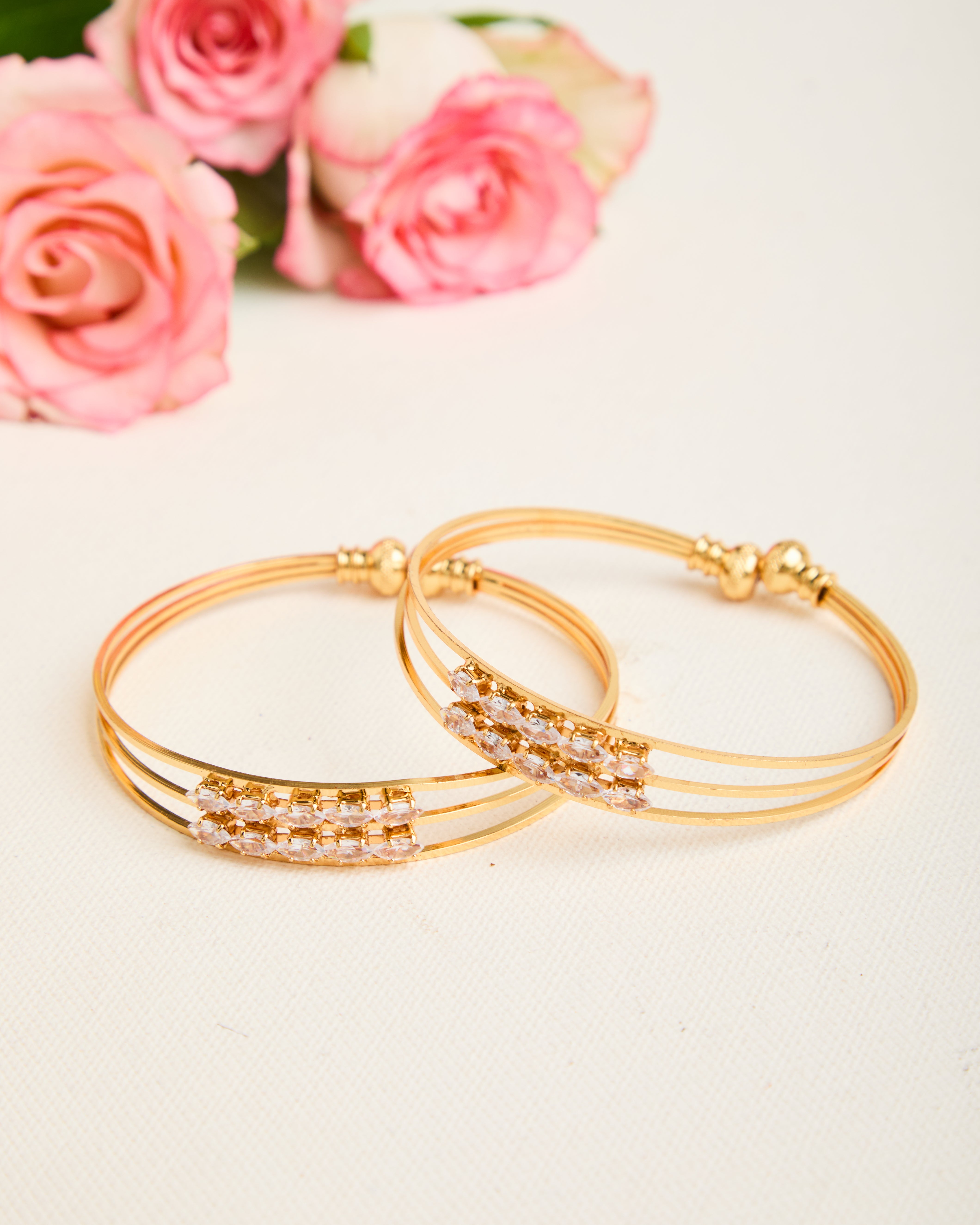 Gold Plated Stone Studded Adjustable Bangles for Women