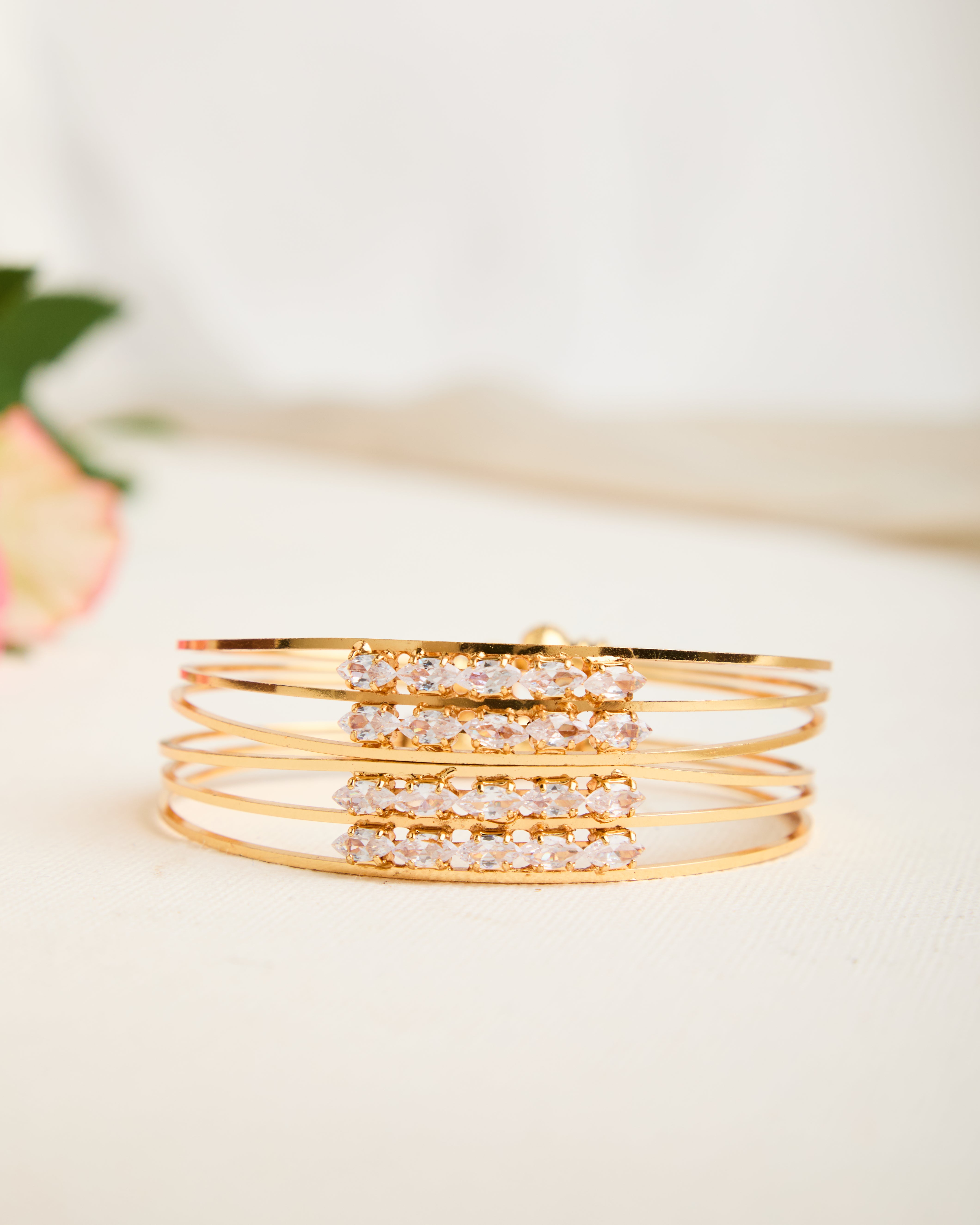 Gold Plated Stone Studded Adjustable Bangles for Women