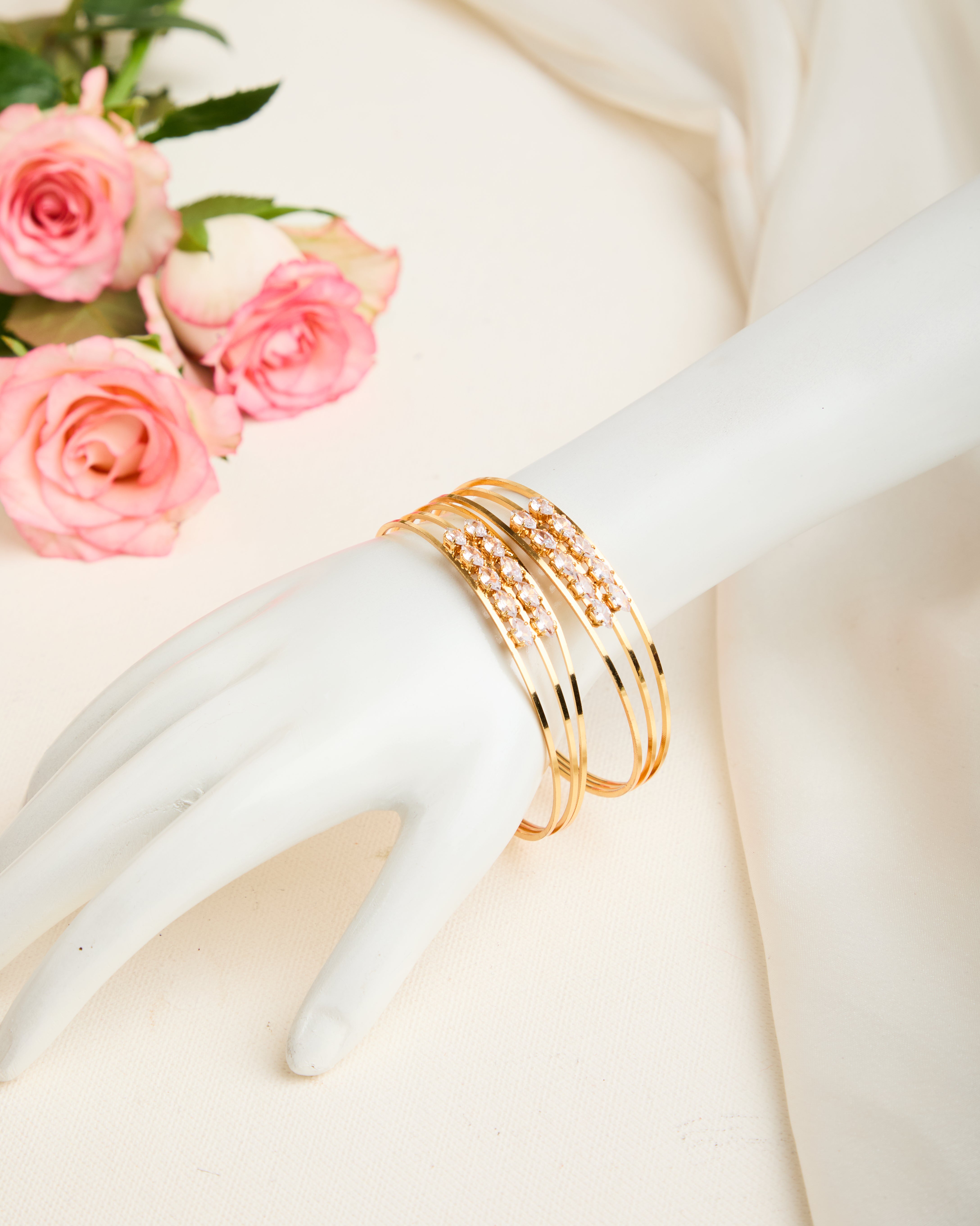 Gold Plated Stone Studded Adjustable Bangles for Women