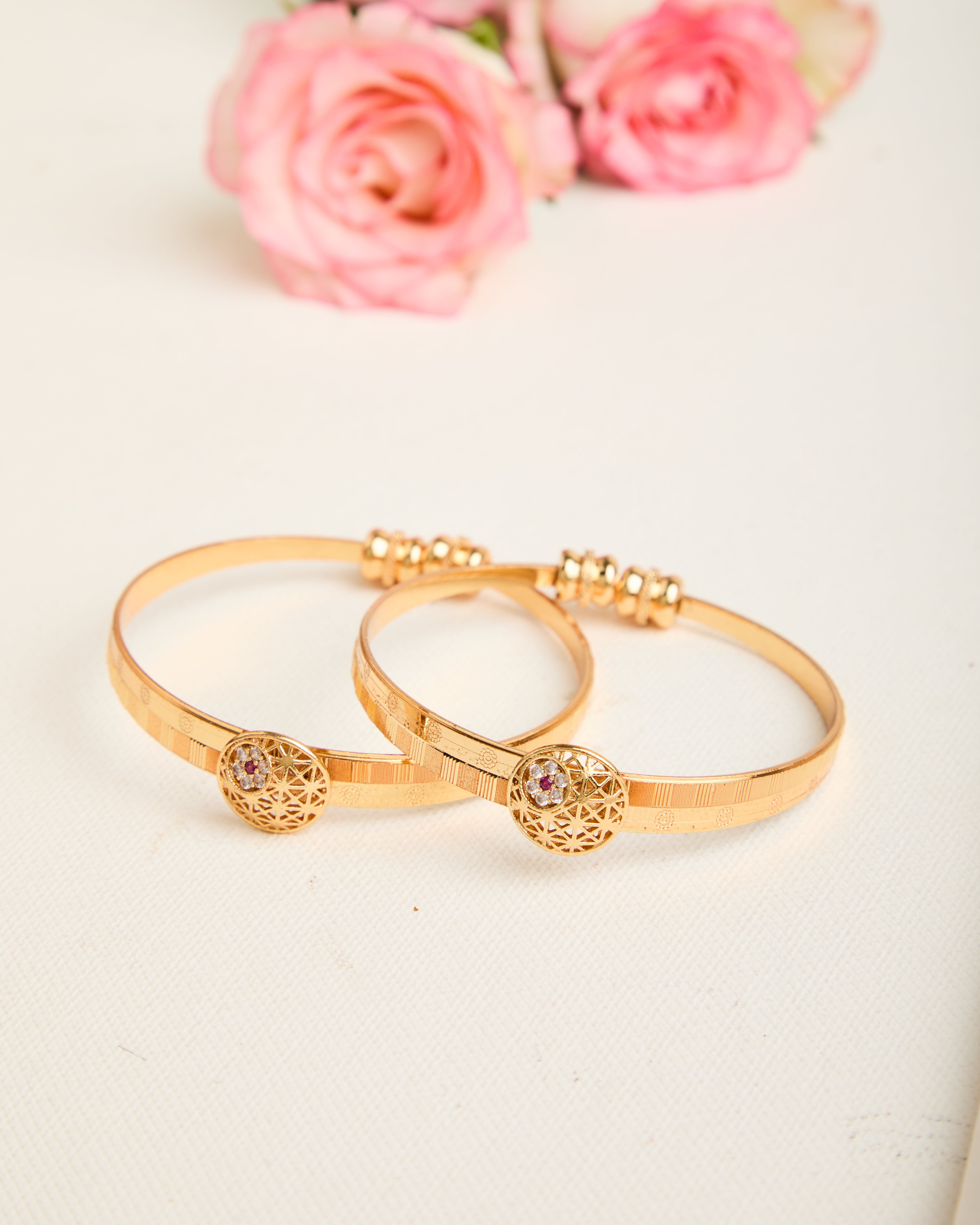 Zirconia Diamond Gold Plated Adjustable Bangle Set for Women