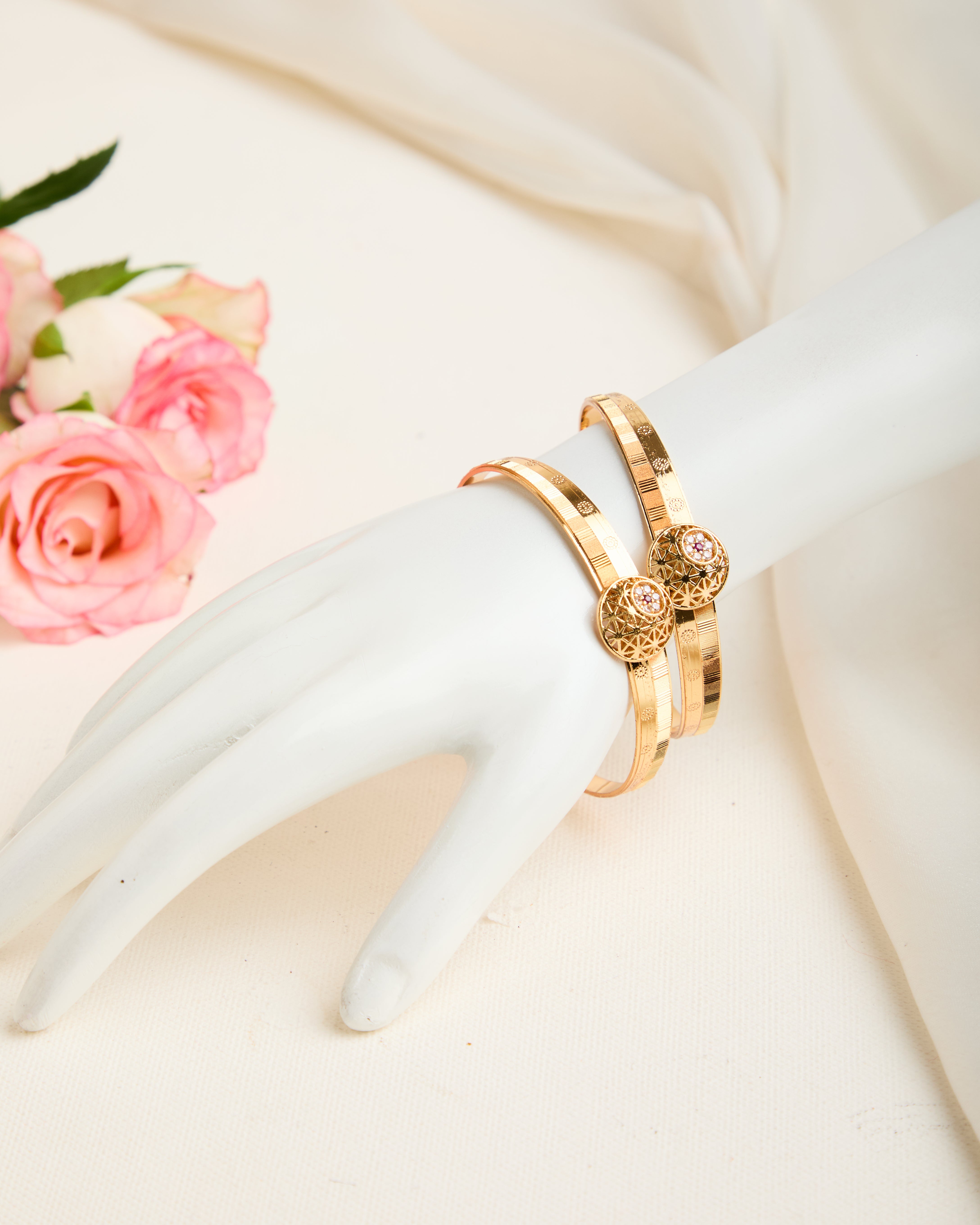 Zirconia Diamond Gold Plated Adjustable Bangle Set for Women