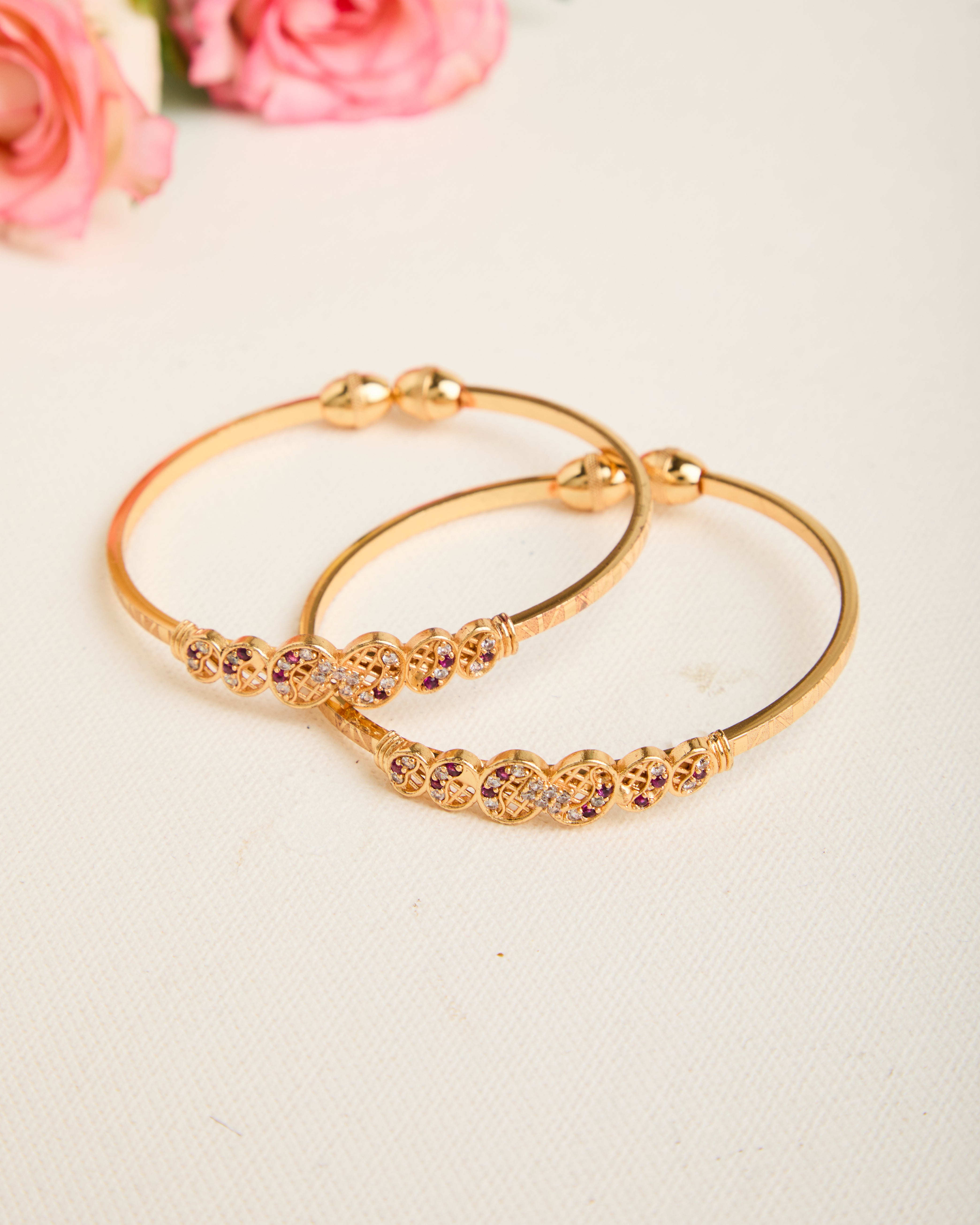 Gold Plated Red Stone Studded Adjustable Bangles for Women