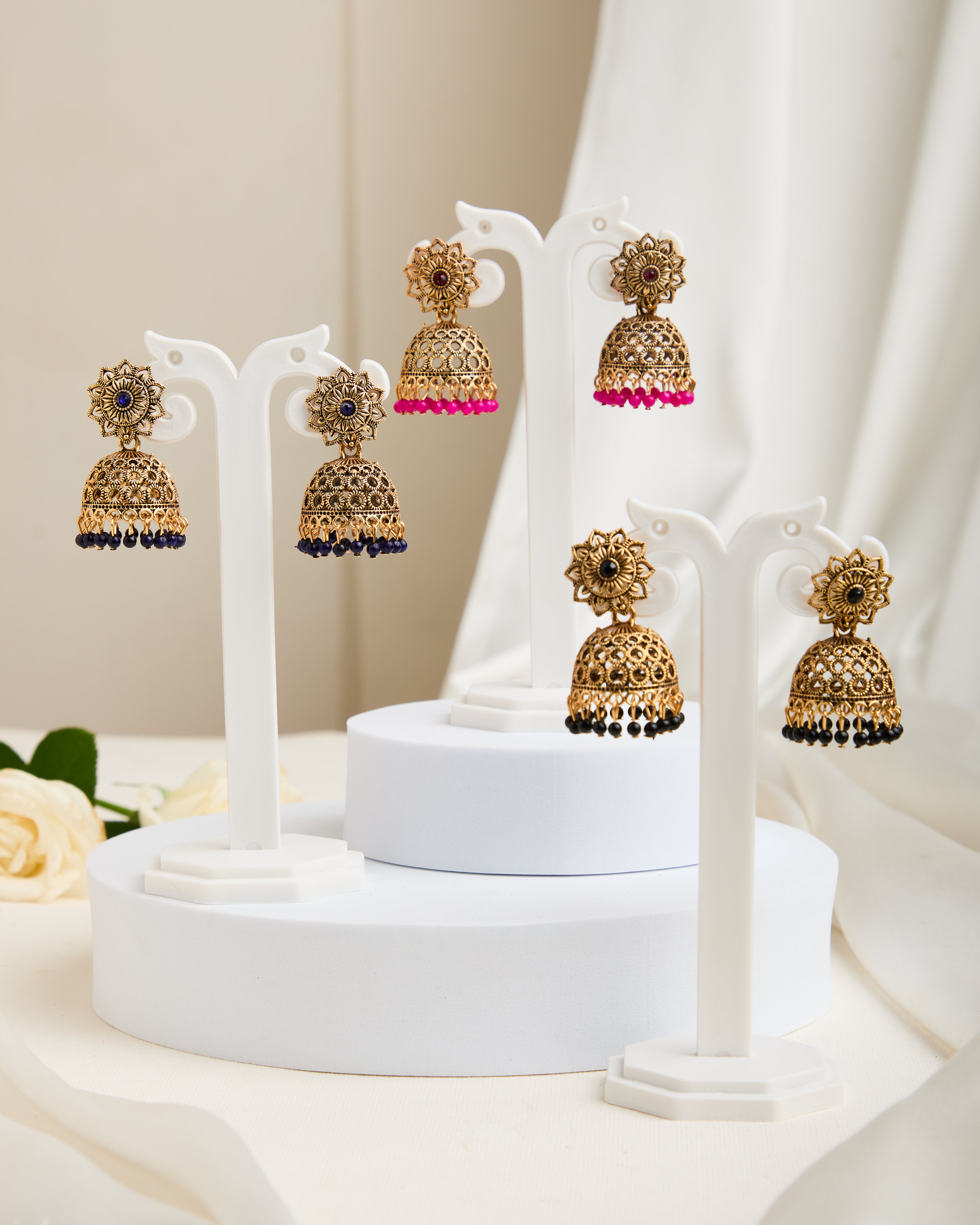 Gold Plated Dome Shaped Enamelled Jhumkas