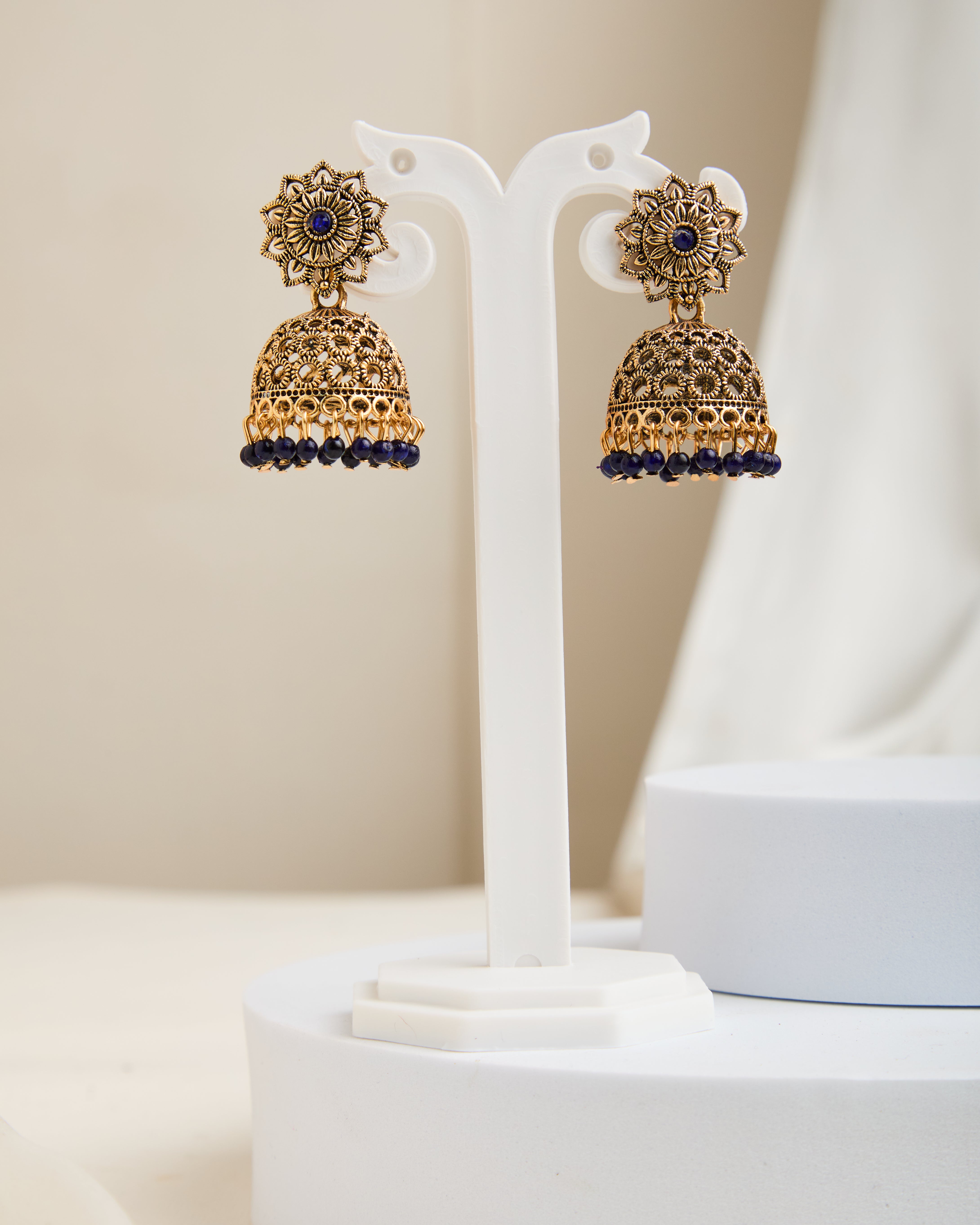 Gold Plated Dome Shaped Enamelled Jhumkas