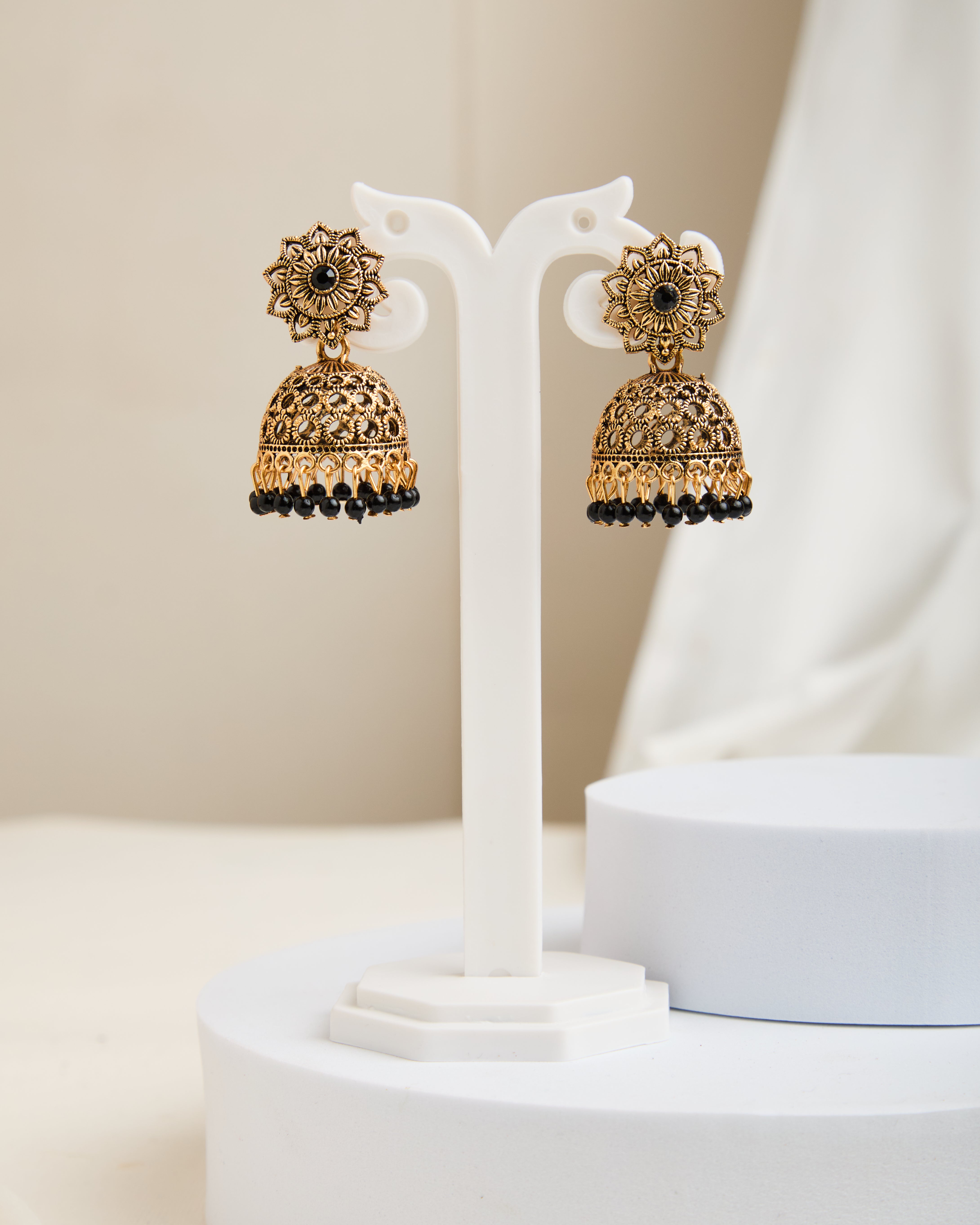 Gold Plated Dome Shaped Enamelled Jhumkas