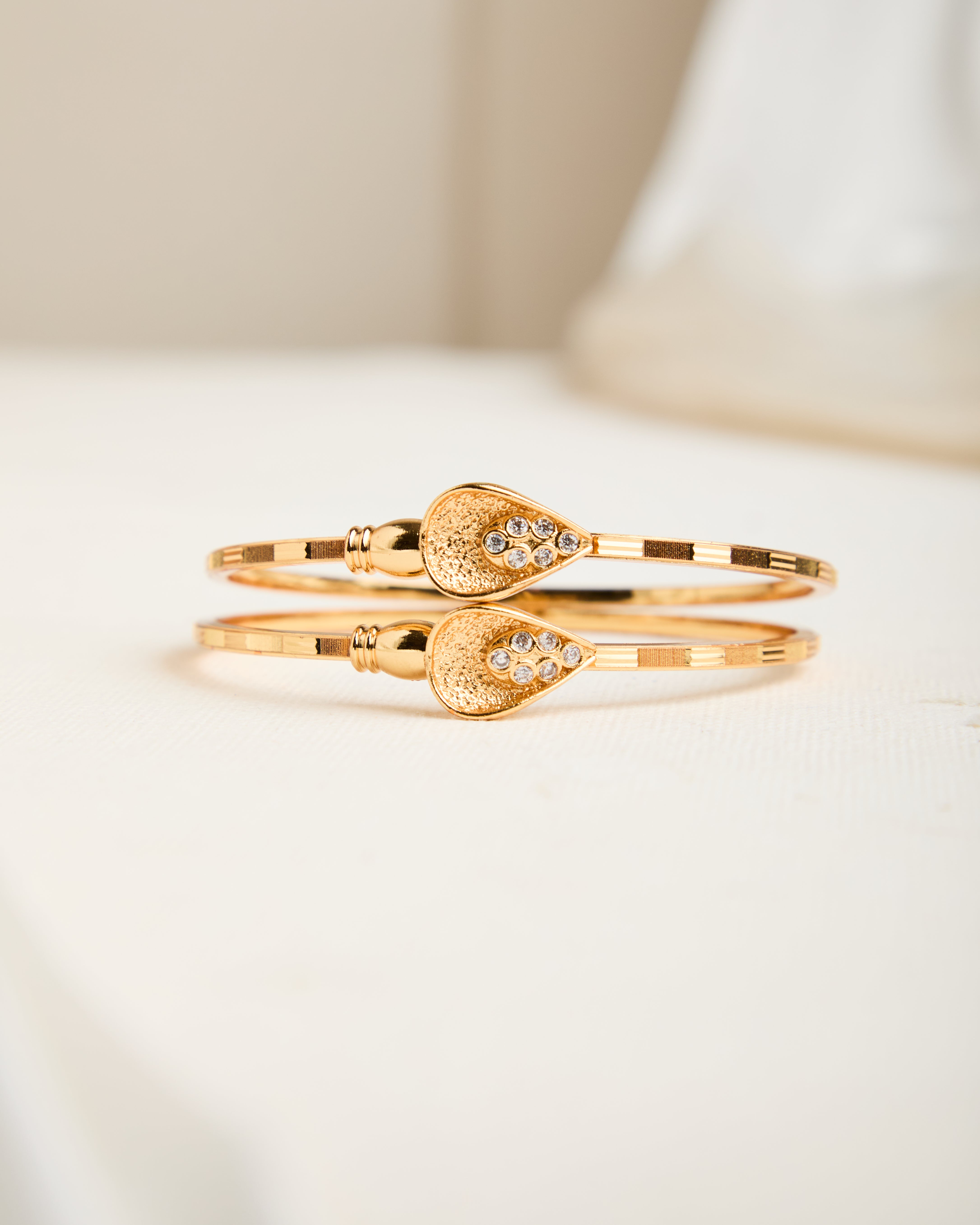 Gold Plated White Stone Adjustable Bangles for Women