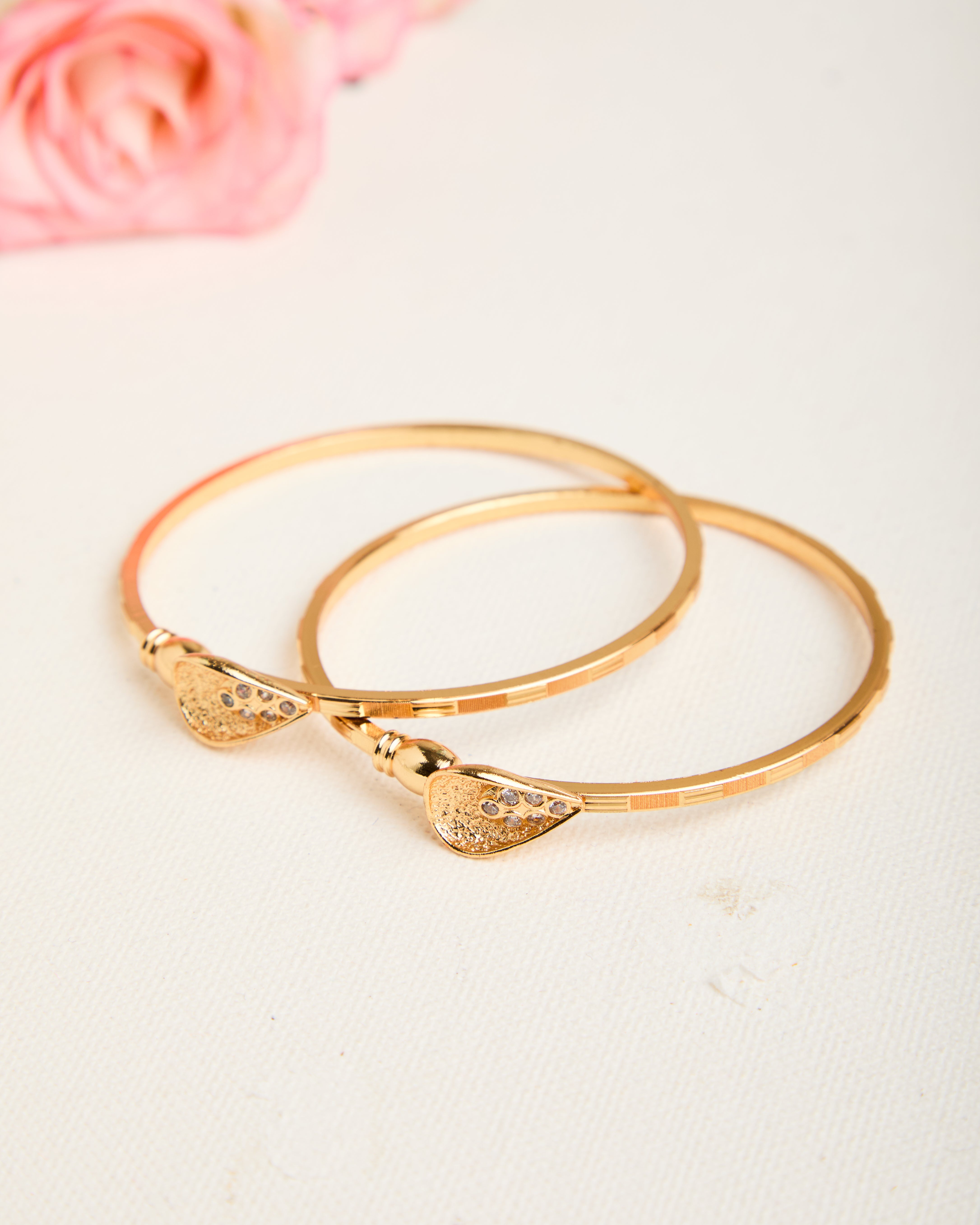 Gold Plated White Stone Adjustable Bangles for Women