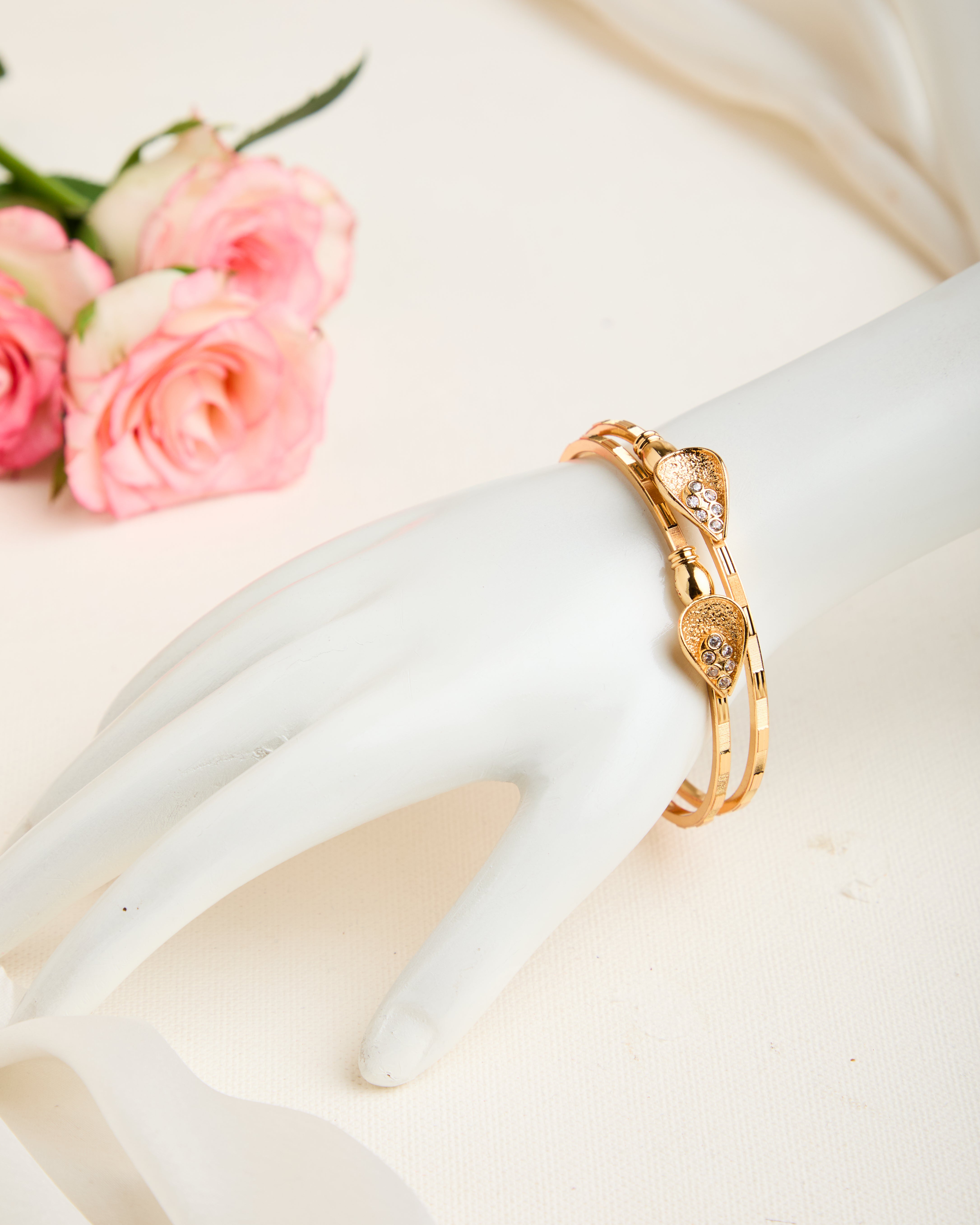 Gold Plated White Stone Adjustable Bangles for Women