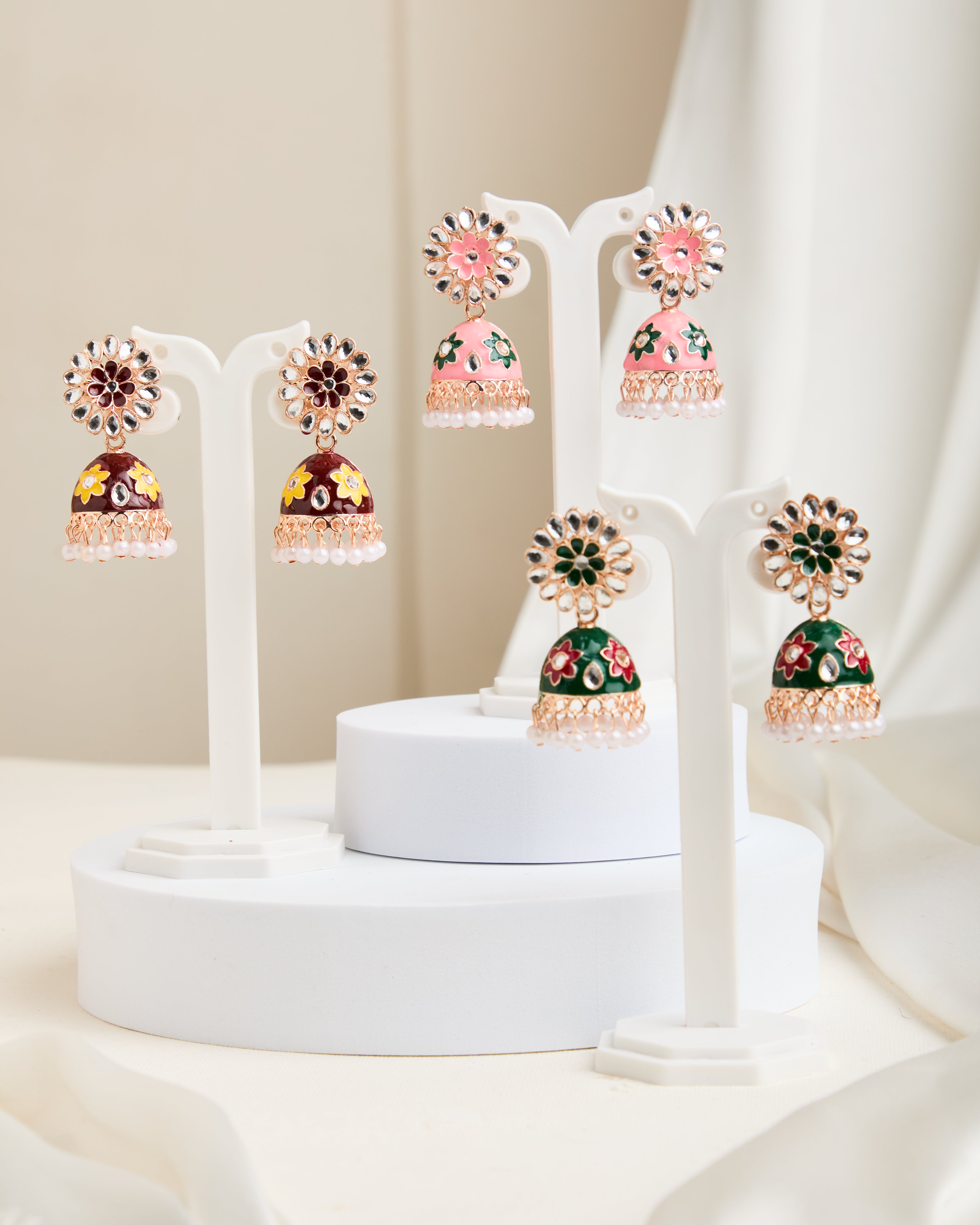 Traditional Handmade Circular Meenakari Jhumkas for Women