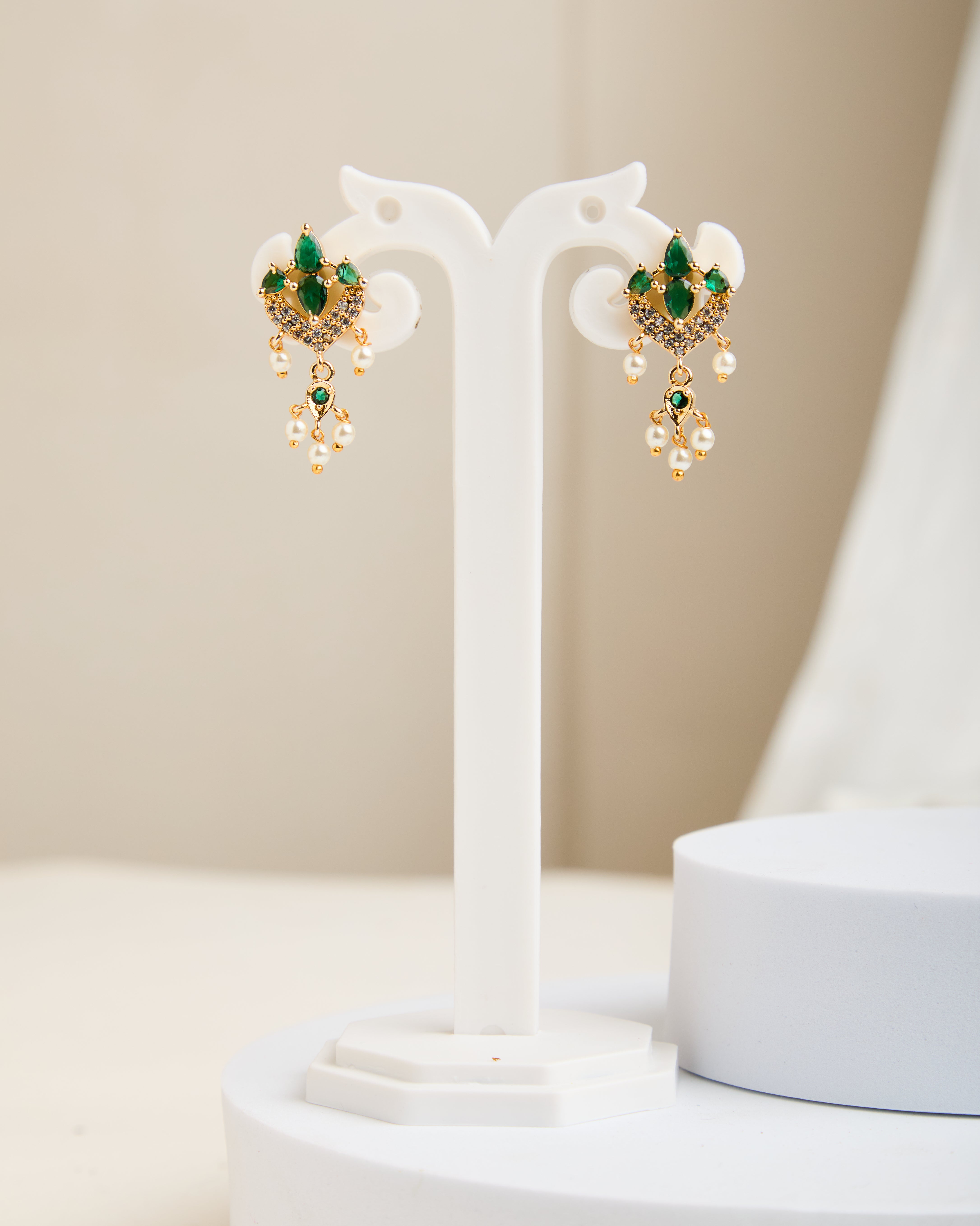 Gold Plated Stone Studded Contemporary Drop Earrings for Women