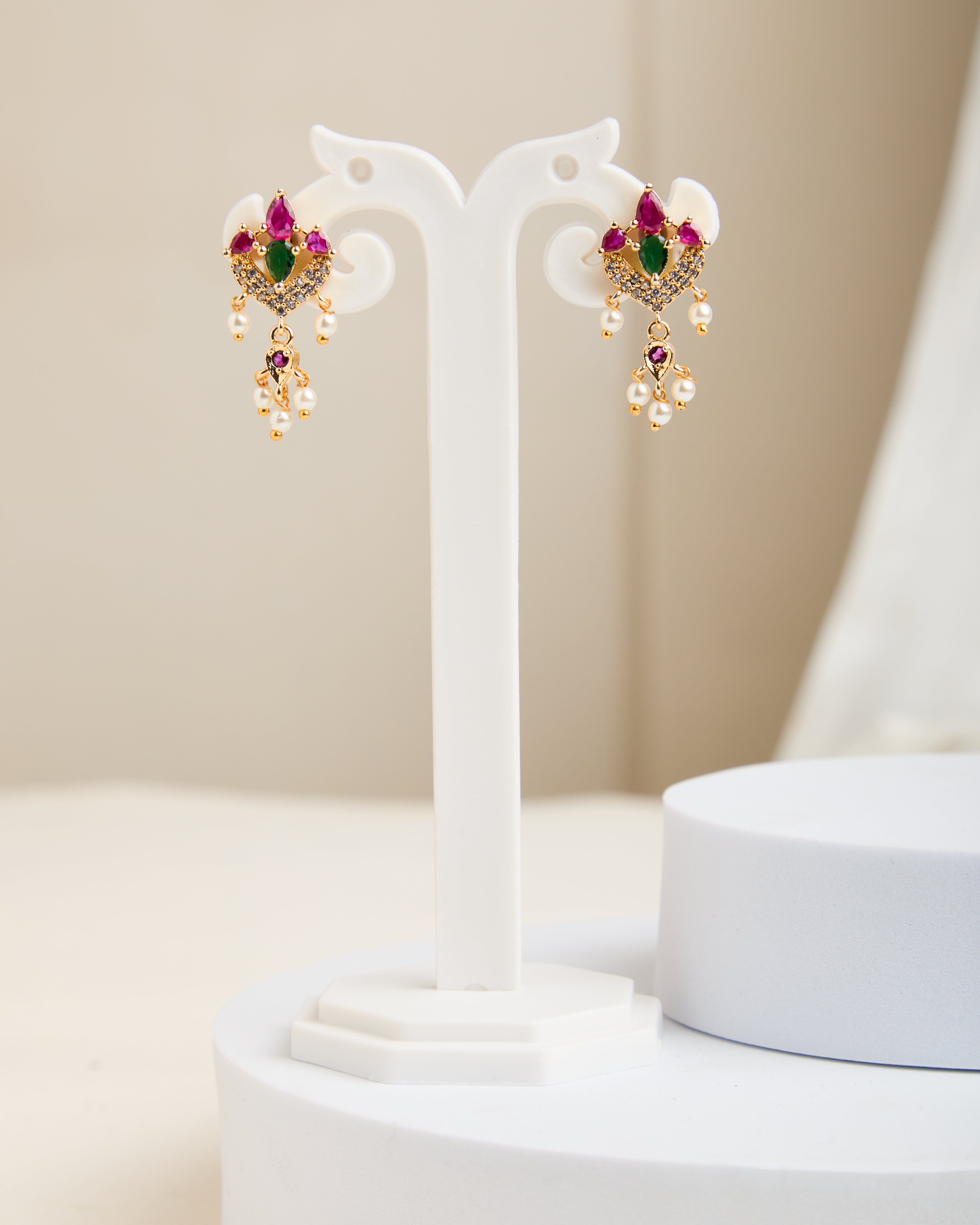 Gold Plated Stone Studded Contemporary Drop Earrings for Women